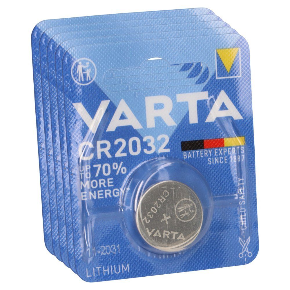 VARTA 5x VARTA Lithium-Knopfzelle 3V CR 2032 DL 2032 ECR 2032 L14 EA - Knopfzelle, (3 V)