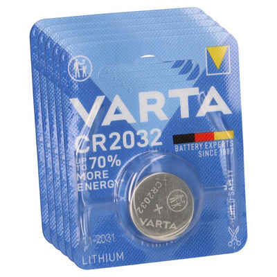 VARTA 5x VARTA Lithium-Knopfzelle 3V CR 2032 DL 2032 ECR 2032 L14 EA - Knopfzelle, (3 V)