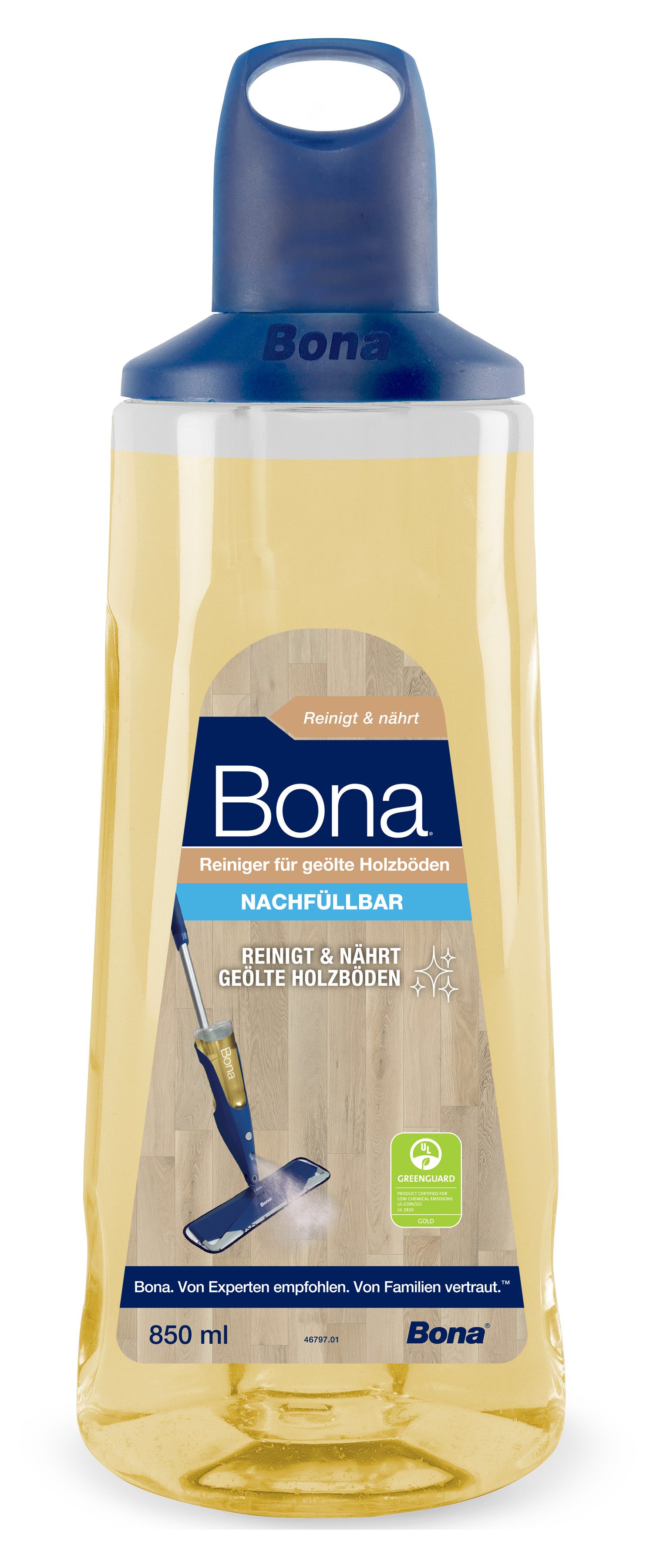 Bona Reiniger für geölte Böden Kartusche 850 ml für Premium Spray Mop Fussbodenreiniger (1-St. Enthält pflanzliche Inhaltsstoffe, die das Holz reinigen und nähren)