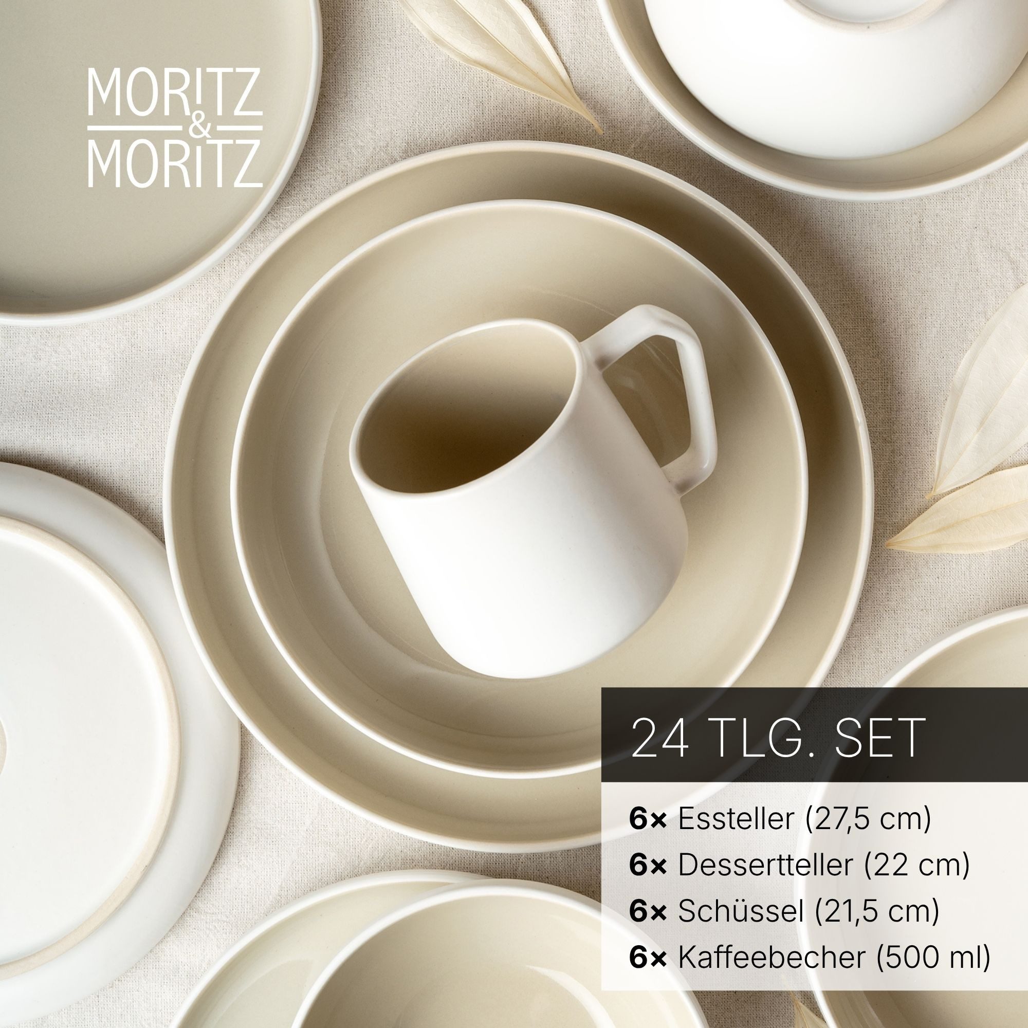 Moritz & Moritz Geschirr-Set CAVO Geschirrset mit Tassen Sand (24-tlg), 6 Personen, Steinzeug, für 6 Personen aus Steinzeug – Bild 3 von 5
