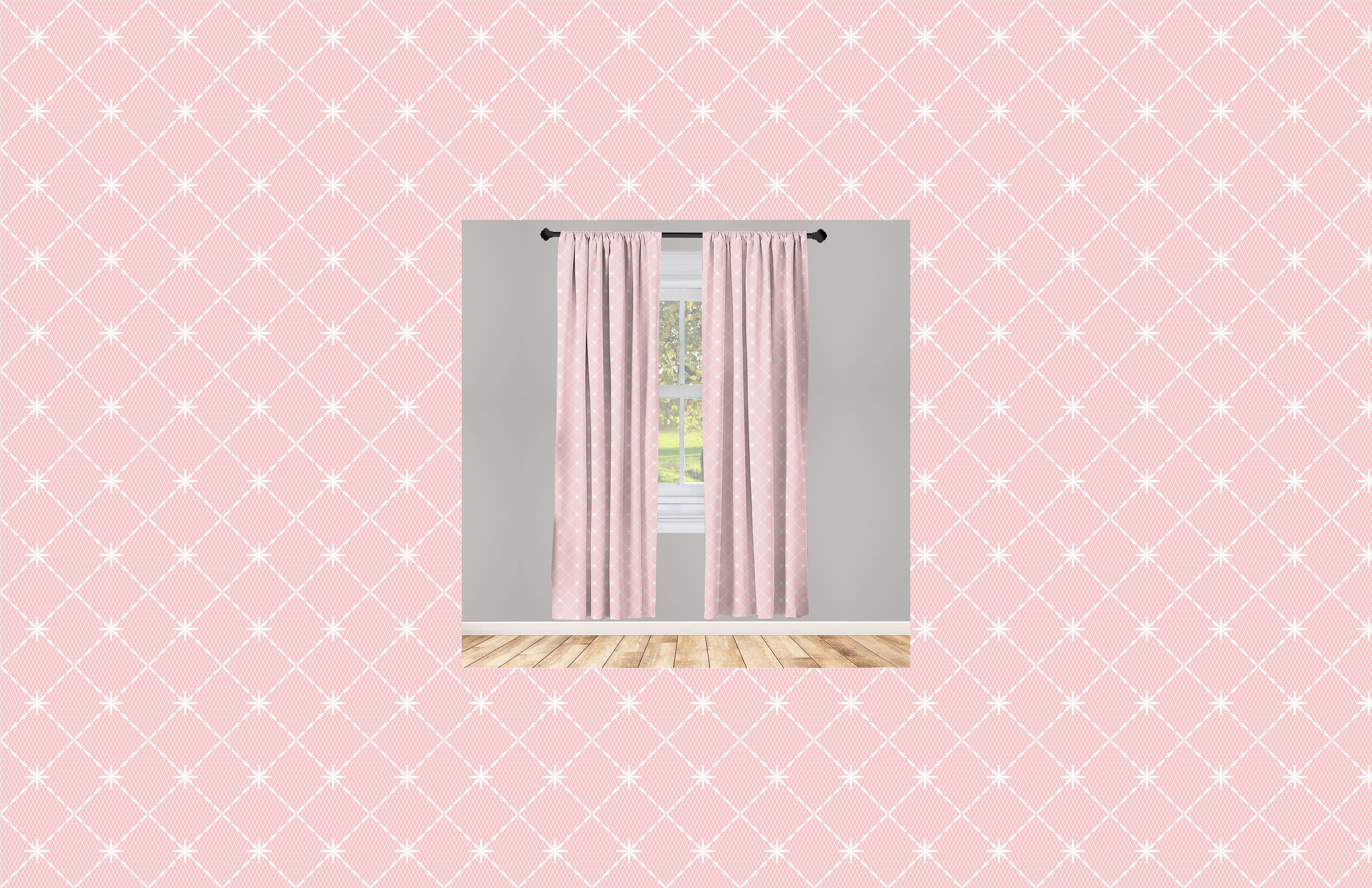Gardine Vorhang für Wohnzimmer Schlafzimmer Dekor, Abakuhaus, Microfaser, erröten Rosa Gitter Verziert mit Sternen