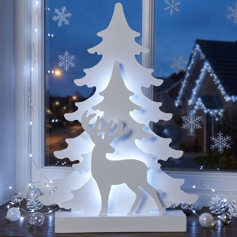 EGLO LED Dekolicht, LED-Leuchtmittel fest verbaut, Kaltweiß, Tageslichtweiß, Dekobaum Tannenbaum Weihnachtsdekoration Holz weiß LED kaltweiß H 41cm