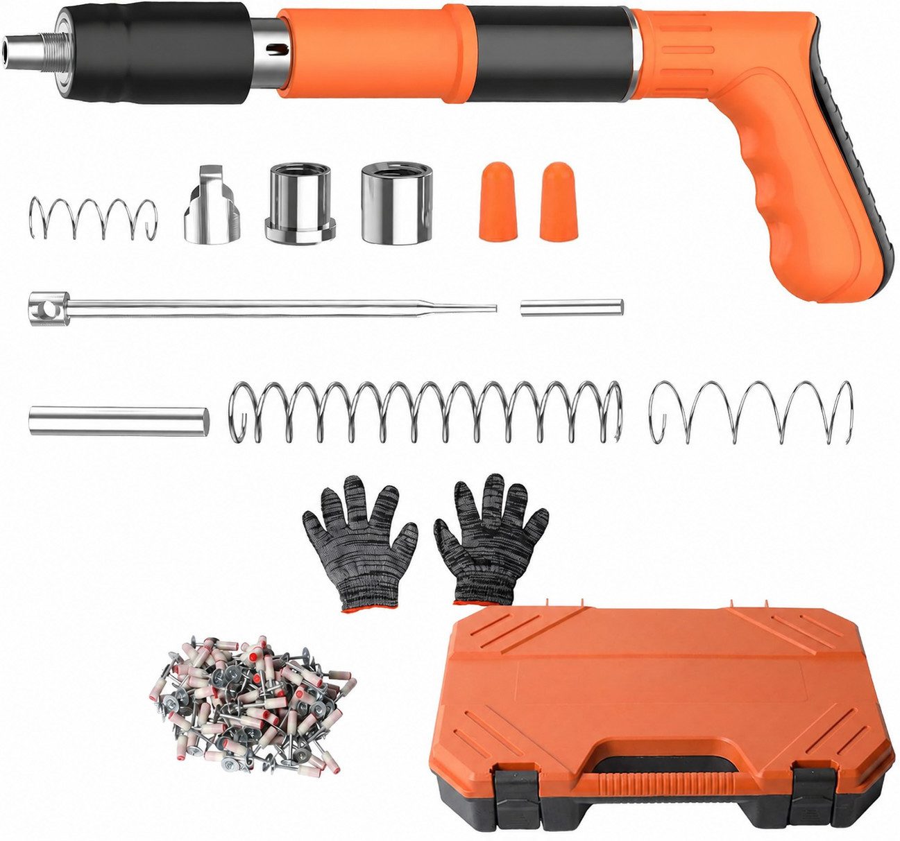 pedete Druckluft-Nagler manuelle Nagelpistole mit 4 einstellbaren Stufen mit 100 Nägeln, Leistung einstellbar, Geeignet für alle Arten von Stahlblechen., tragbare Nagelpistole, Handgehaltene Mini-Nagelpistole für Betonwände