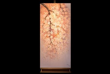 KUNSTLOFT Gemälde Rosa Blütenregen 60x120 cm, Leinwandbild 100% HANDGEMALT Wandbild Wohnzimmer