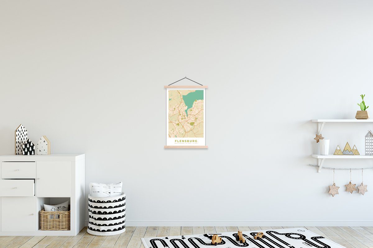 Poster Wohnzimmer, Karte Jahrgang Karte, Magnetisch - (1 - Textilposter - MuchoWow Bilderleiste, für Flensburg Posterleiste, St),