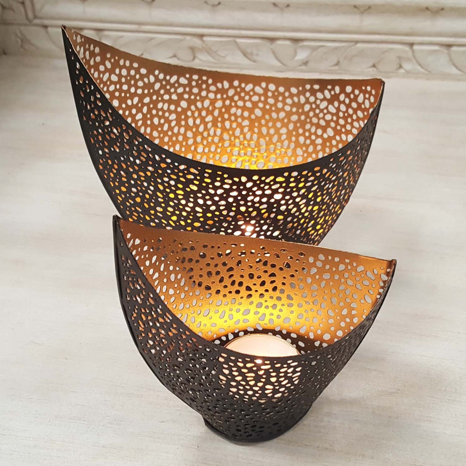 Casa Moro Teelichthalter Windlicht Kanja 2er Set innen Gold außen Schwarz WLS5047 (2 St), Boho Chic Windlicht Ostern Muttertag Geschenk Tisch Deko