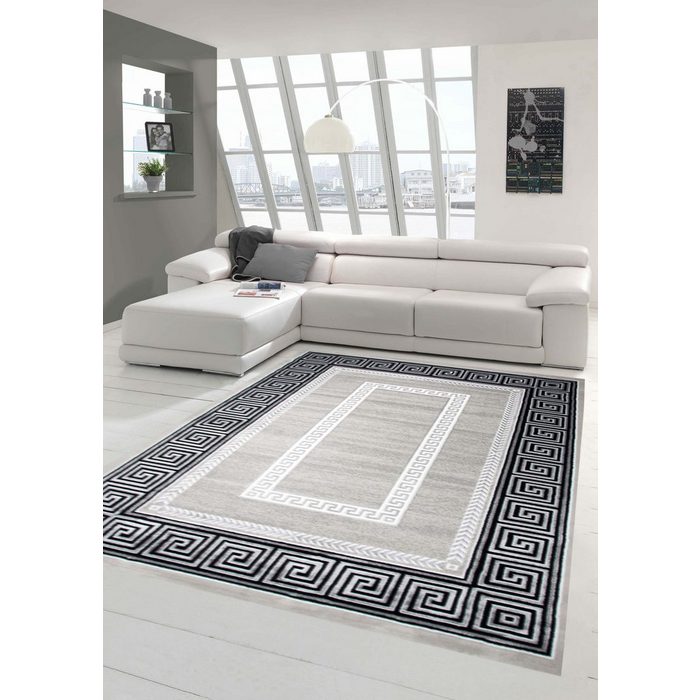 Teppich Designer Teppich Moderner Teppich Wohnzimmer Teppich mit Ornament Bordüre Grau Cream Schwarz Teppich-Traum rechteckig Höhe: 11 mm