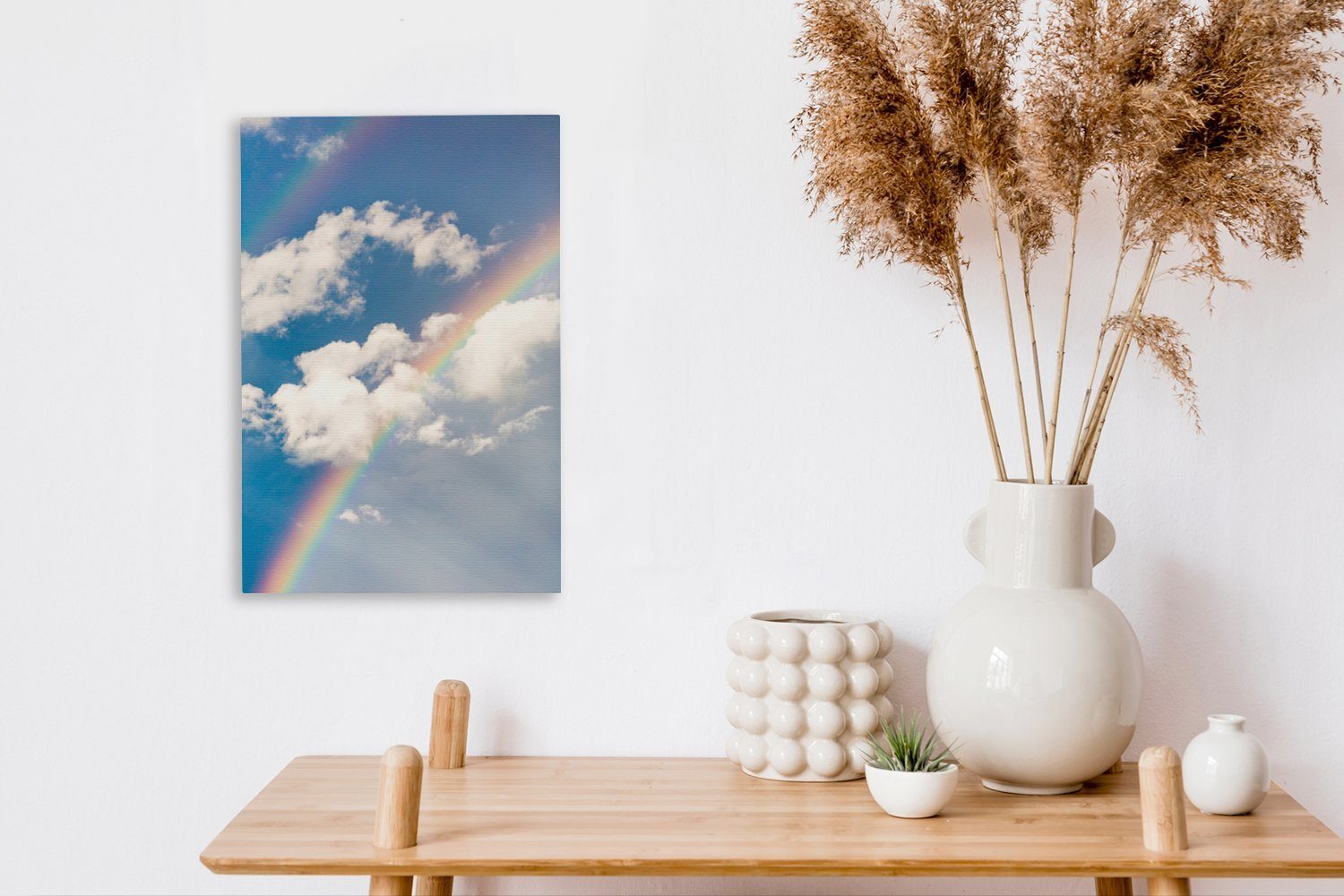 inkl. zwischen cm den Regenbogen Zackenaufhänger, Leinwandbild (1 St), Wolken, Leinwandbild OneMillionCanvasses® fertig Gemälde, bespannt 20x30 Doppelter