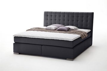 möbelando Boxspringbett Lenno, Boxspringbett Lenno mit Kunstleder schwarz, Liegefläche 180x200 cm, Kopfteil gesteppt, Metallfüße gebürstet