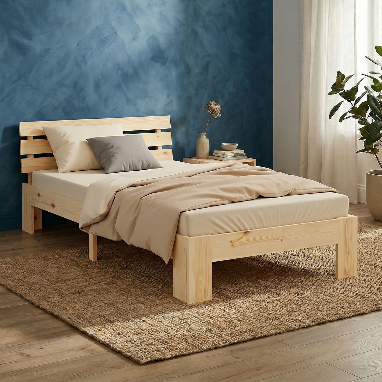 Homestyle4u Massivholzbett 90x200 140x200 160x200 180x200 Bettkasten Lattenrost Natur Weiß Grau (Set, mit Lattenrost, Matratze H2 mit OEKO-TEX® Standard 100), 90x200, Kiefer, klar lackiert, schlicht