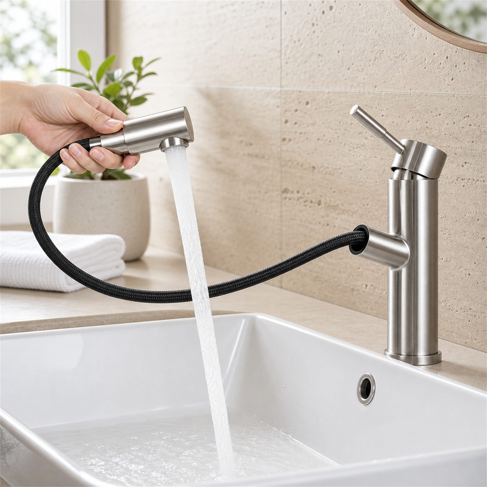 Ledklang Waschtischarmatur Einhebelmischer ausziehbarer Brause Schwarz/Silber Küchenarmatur (1-St) für Küche Garten und Badezimmer …