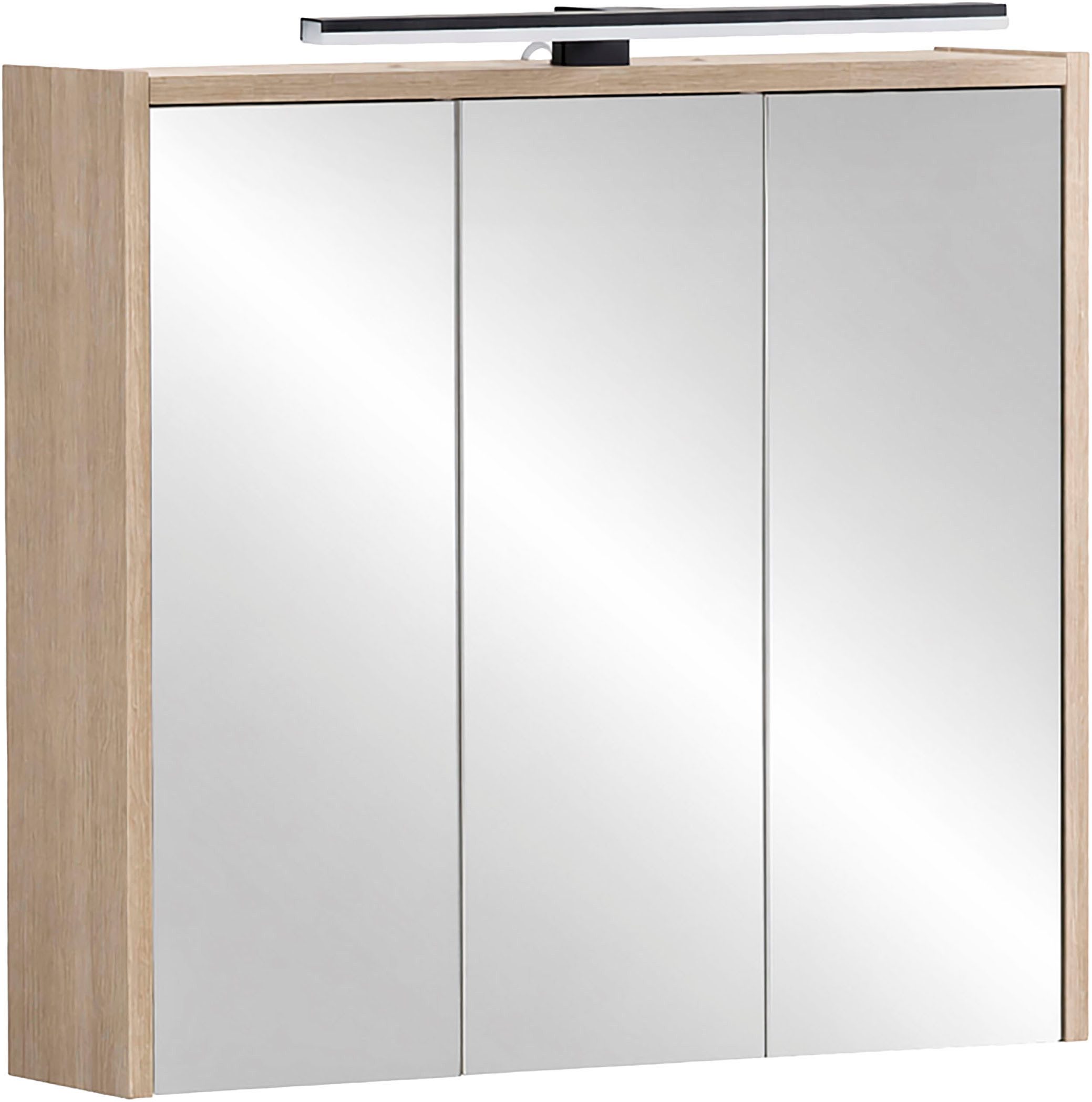 Schildmeyer Spiegelschrank PIAZZA, inkl. Beleuchtung, Breite 65 cm, 3 Türen, MADE IN GERMANY (1-St) Schalter-/Steckdosenkombination hinter der Tür, MADE IN GERMANY