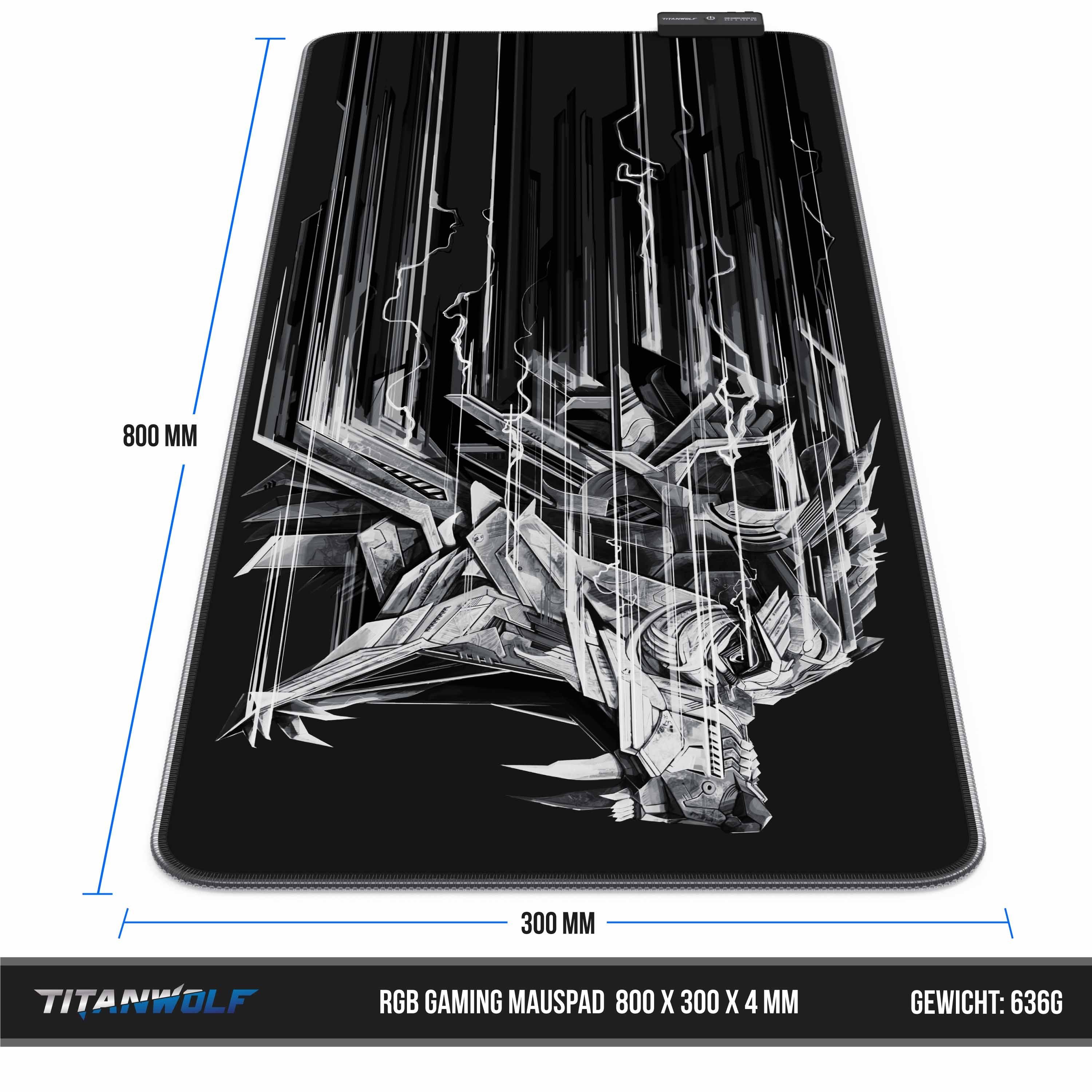 Titanwolf Gaming Mauspad RGB Mousepad 800 x 300 x 3 mm, LED Multi Color XL Tischunterlage (1-St), rutschfest, abwaschbar, Geschwindigkeit & Präzision, Epsilon – Bild 4 von 5