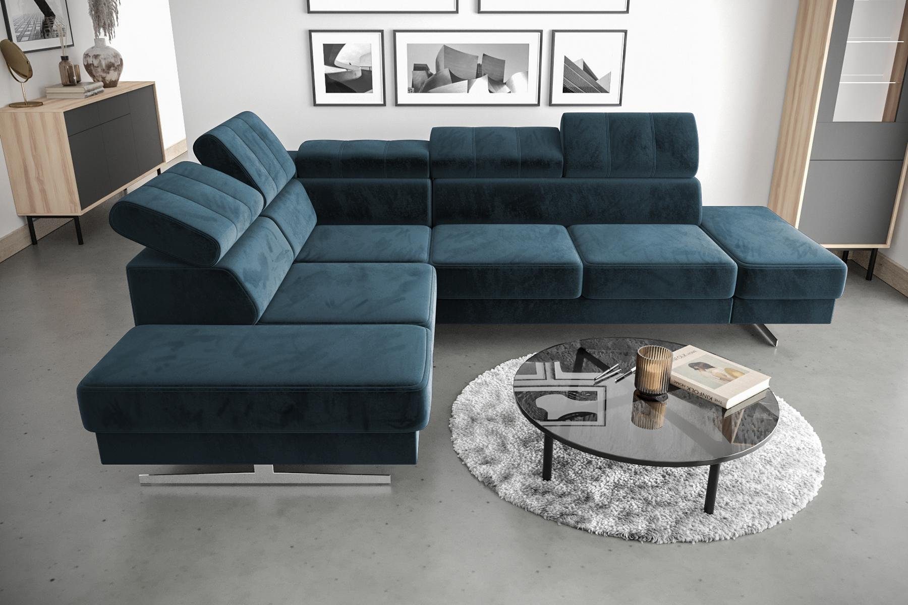 JVmoebel Blau Design Möbel Ecksofa L Ecksofa, Couch Form Polsterung Textil Luxus Sofa