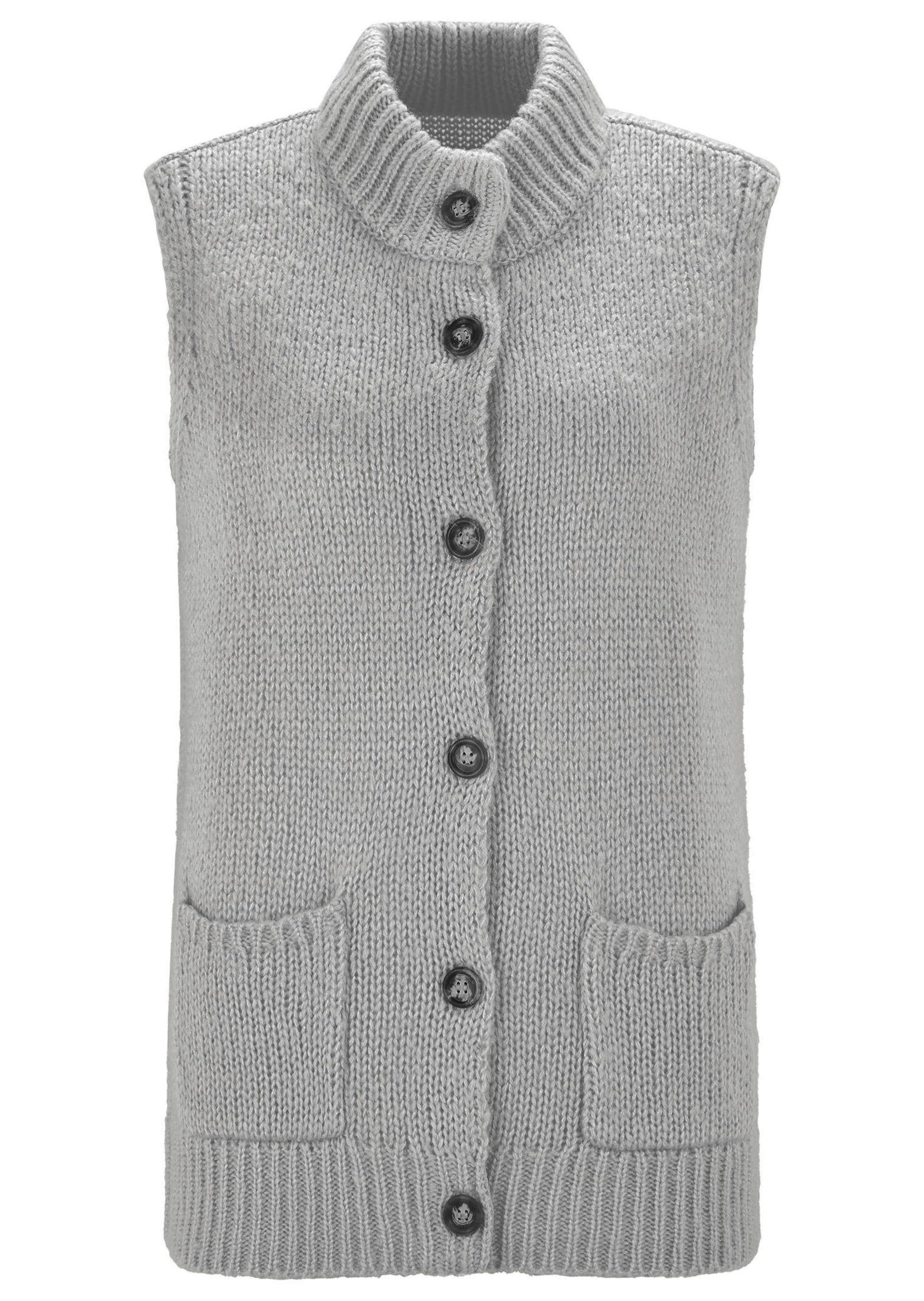 GOLDNER Strickweste Strickweste mit Knopfleiste Ärmellose Weste mit Stehkragen und aufgesetzten Taschen