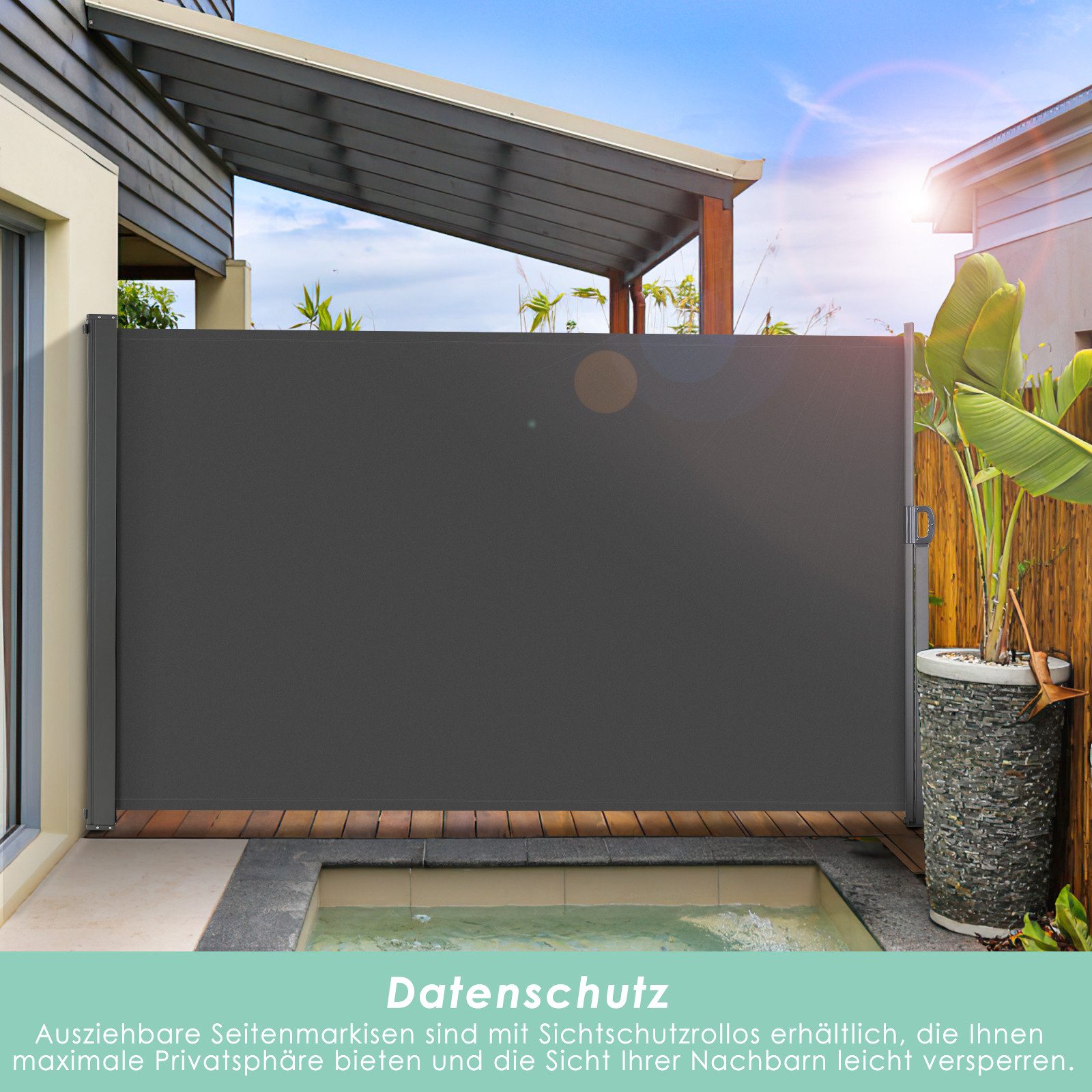TLGREEN Seitenmarkise ausziehbar,Markise Blickdicht Sichtschutz 350x180cm,S günstig online kaufen