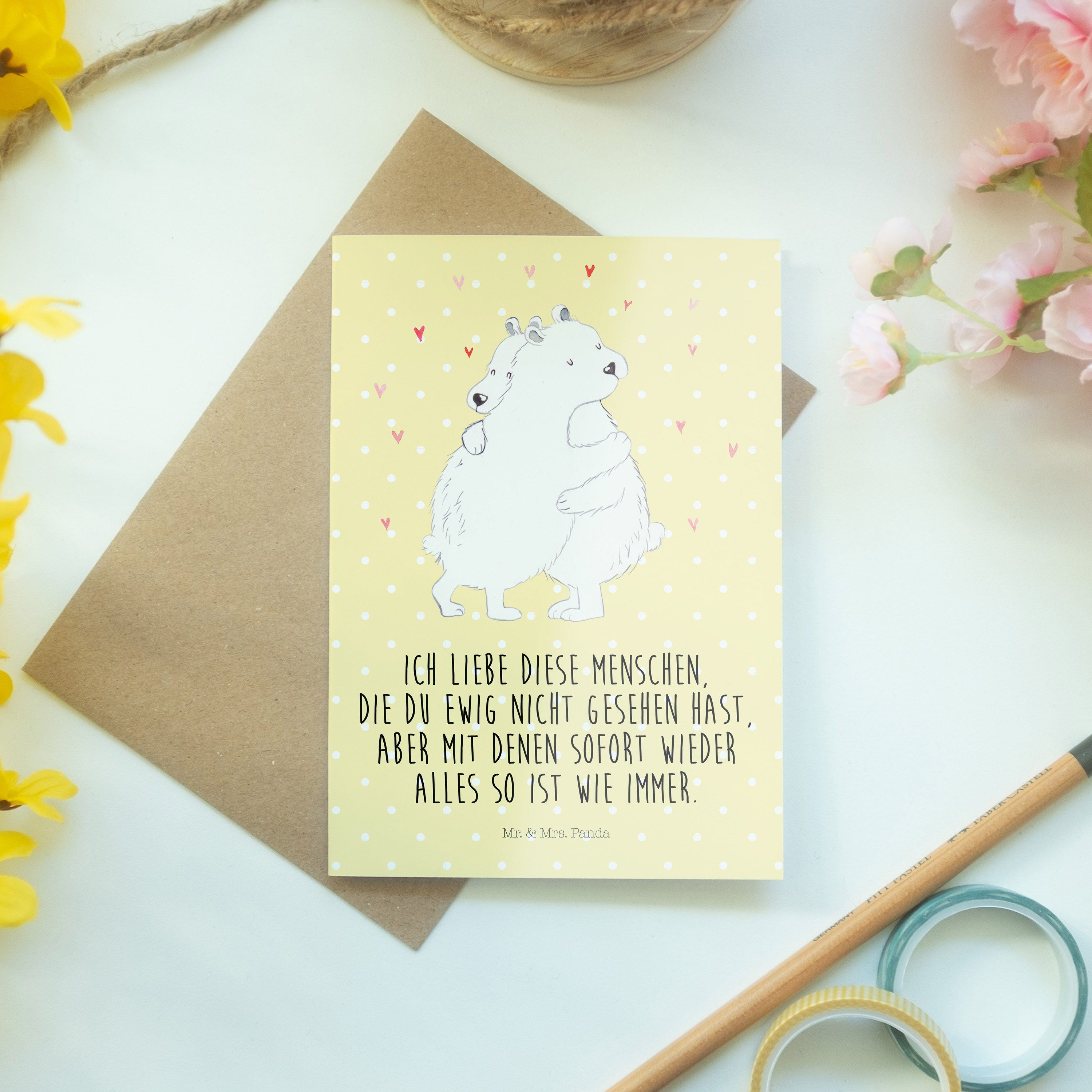 Gelb Mrs. & Tiere, Eisbär Grußkarte Umarmen Mr. Geburtstagskarte, Kl - - Panda Geschenk, Pastell