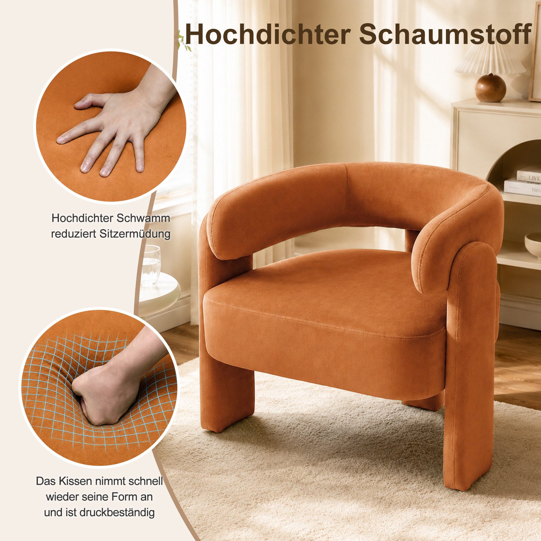 HomeMiYN Sessel Moderner sessel für Wohnzimmer und Schlafzimmer – Eleganter Samtsessel (1-St), Eleganter Ohrensessel für Wohnzimmer, Schlafzimmer bis 120 kg – Bild 5 von 5