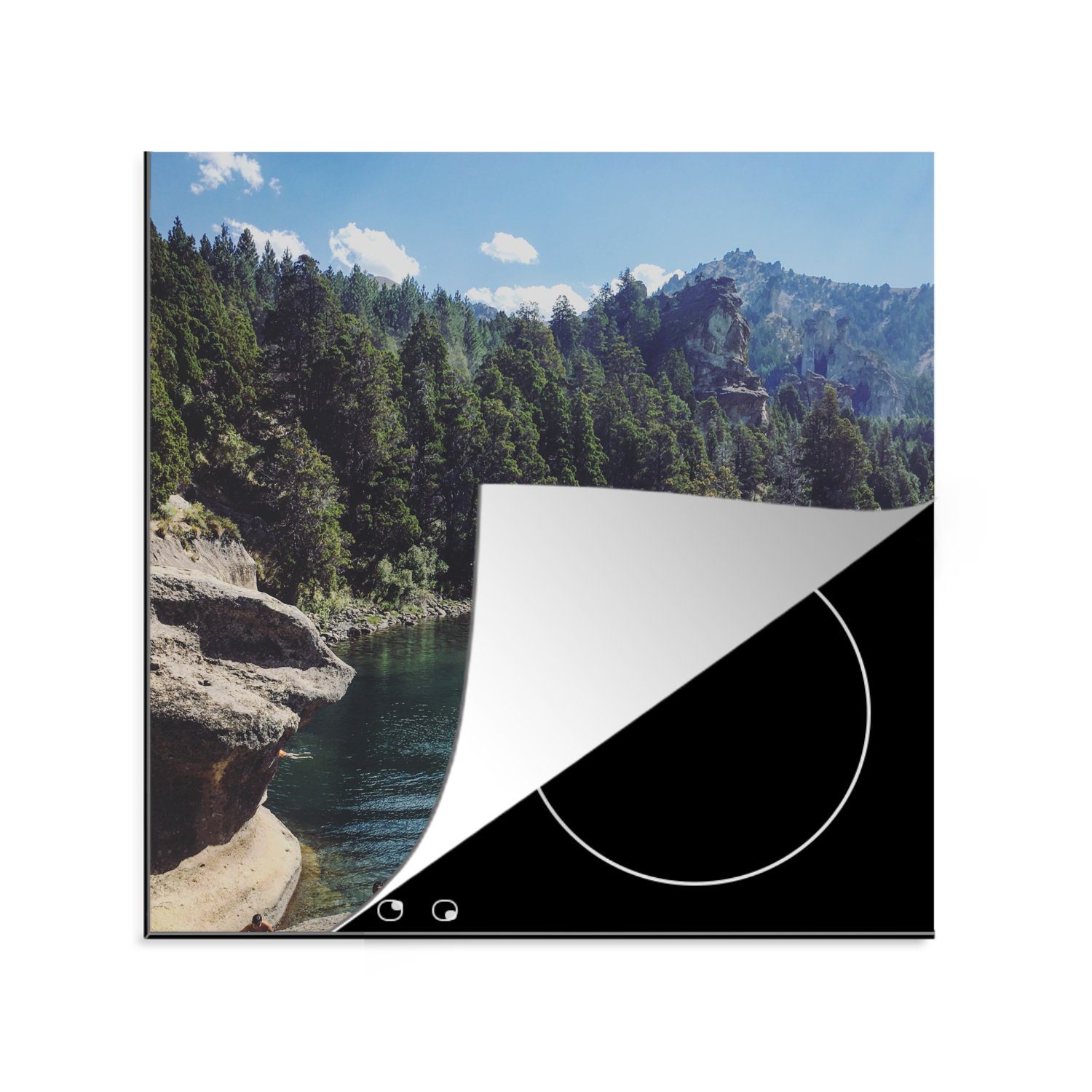 MuchoWow Herdblende-/Abdeckplatte Klarer See zwischen den Bergen, Vinyl, (1 tlg), 78x78 cm, Ceranfeldabdeckung, Arbeitsplatte für küche