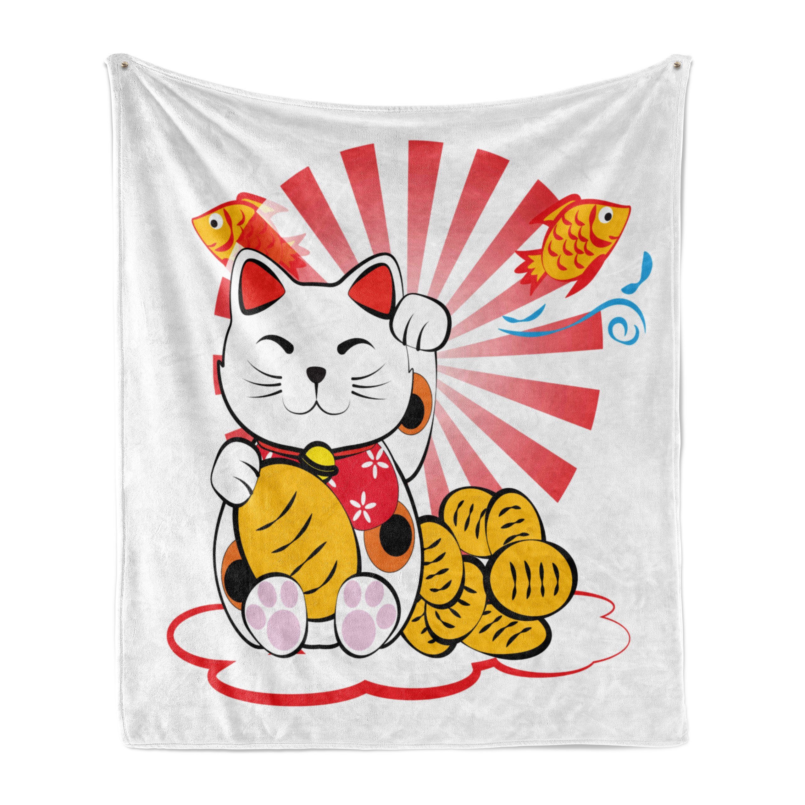 Wohndecke Gemütlicher Plüsch für den Innen- und Außenbereich, Abakuhaus, japanische Katze Gräten Lucky Cat