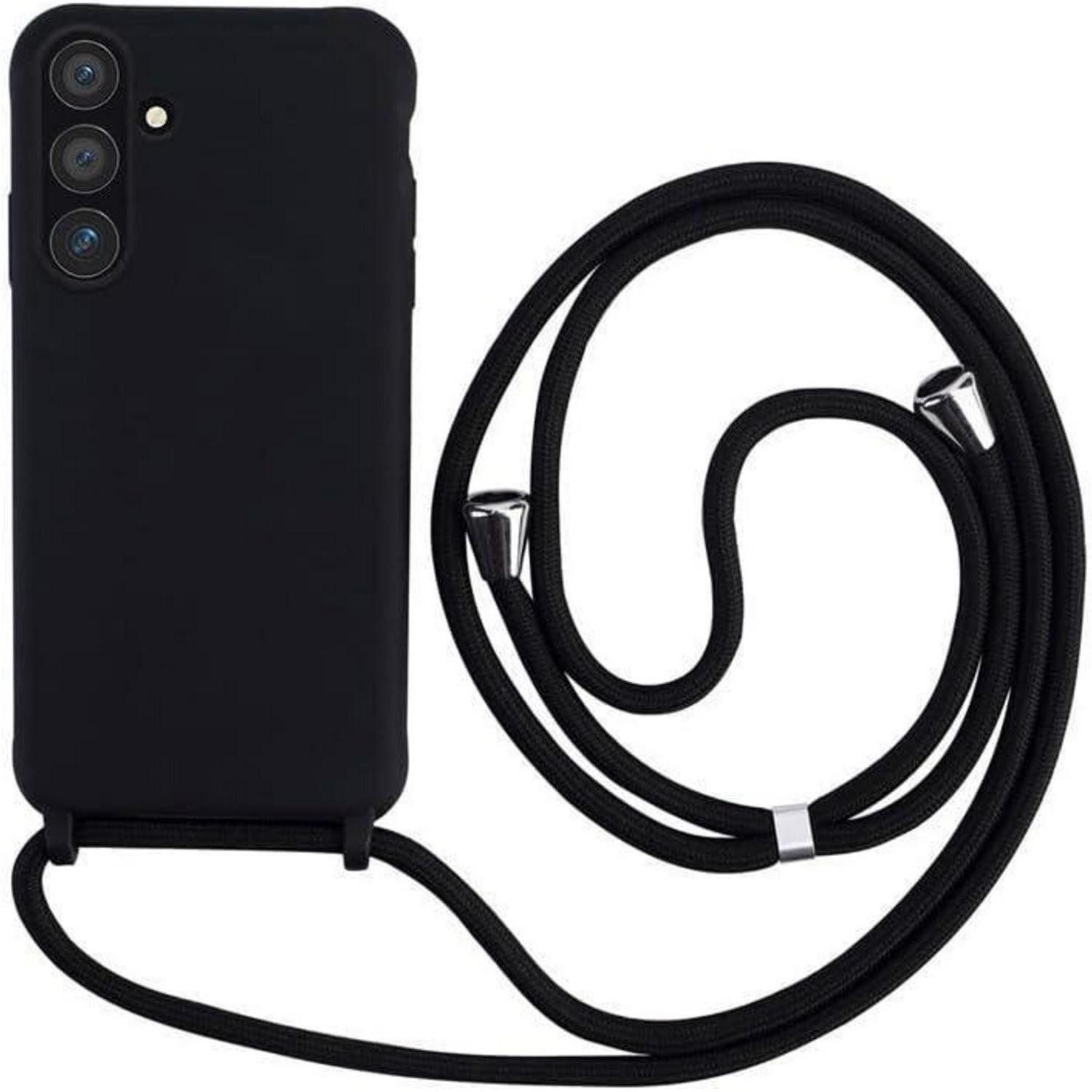 LuxusKollektion Case zum Umhängen Handyhülle S24 FE Handyband Silikon Samsung Galaxy S24 FE Schwarz