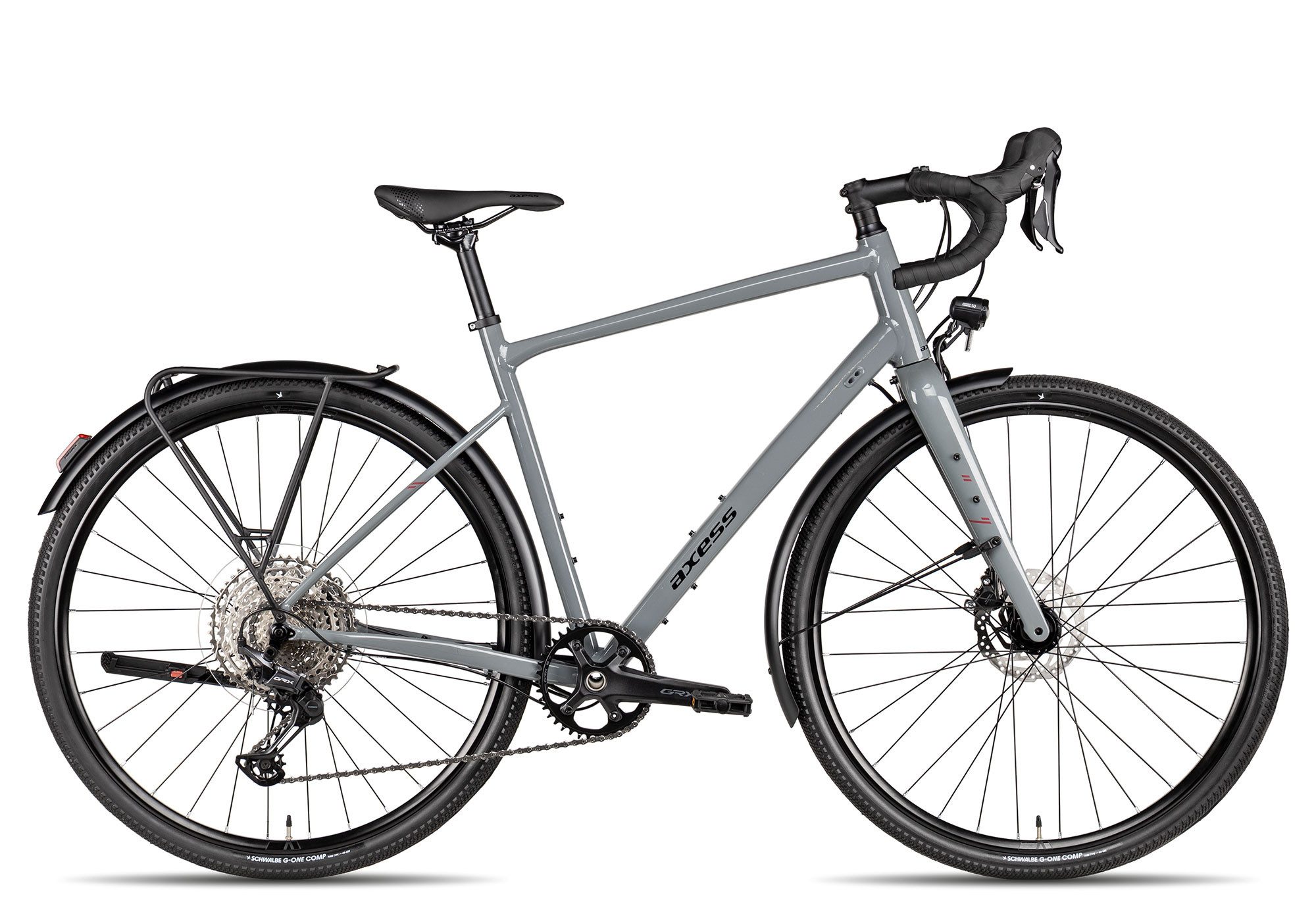 Axess Gravelbike Axess CREED ADV EQ, 12 Gang Shimano GRX RD-RX822, 12-Speed, Shadow Plus Schaltwerk, Kettenschaltung, hydraulische Scheibenbremse schwarz/grau