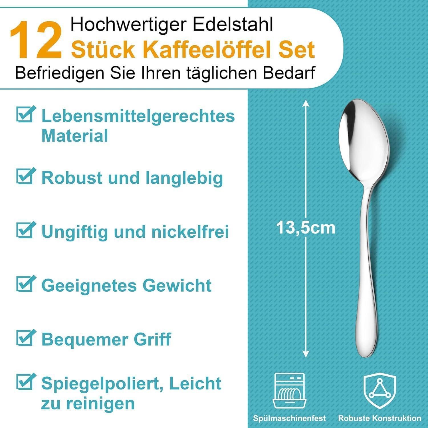 LuxusKollektion Kaffeelöffel Kaffeelöffel Teelöffel Set klein Edelstahl 12 Stück Klassischer Griff