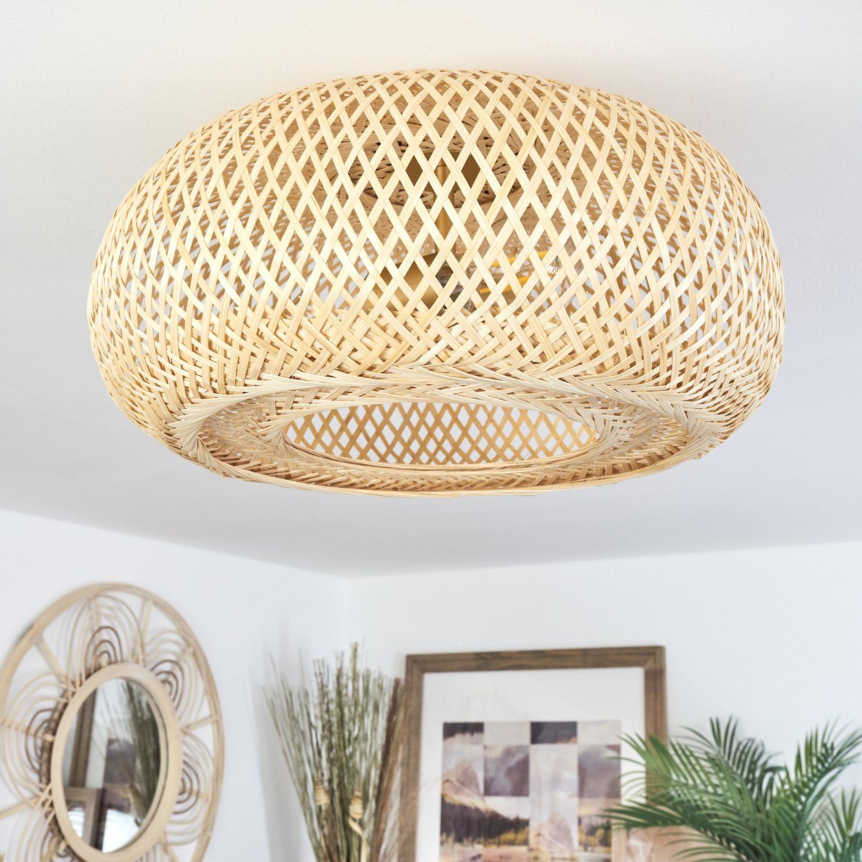 hofstein Deckenleuchte »Decollatura« Deckenlampe aus Metall/Bambus in Goldfarben/Natur, ohne Leuchtmittel, Leuchte im Boho Design mit Lichteffekt, ø40cm, 1xE27 – Bild 2 von 5