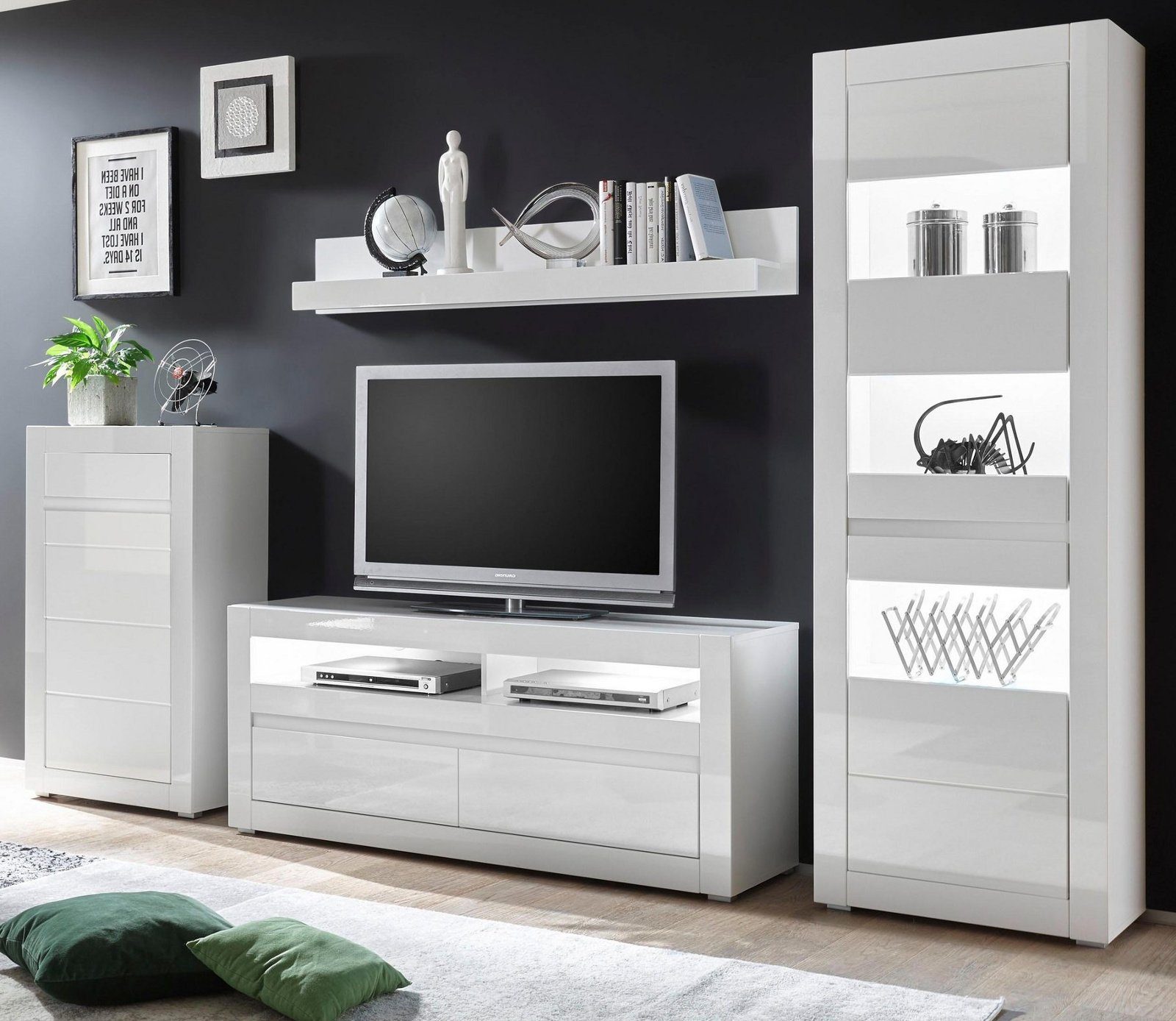 Furn.Design Wohnwand Nobile, (4-teiliges Wohnzimmer-Set in weiß Hochglanz, Breite 290 - 310 cm), mit Soft-Close-Funktion