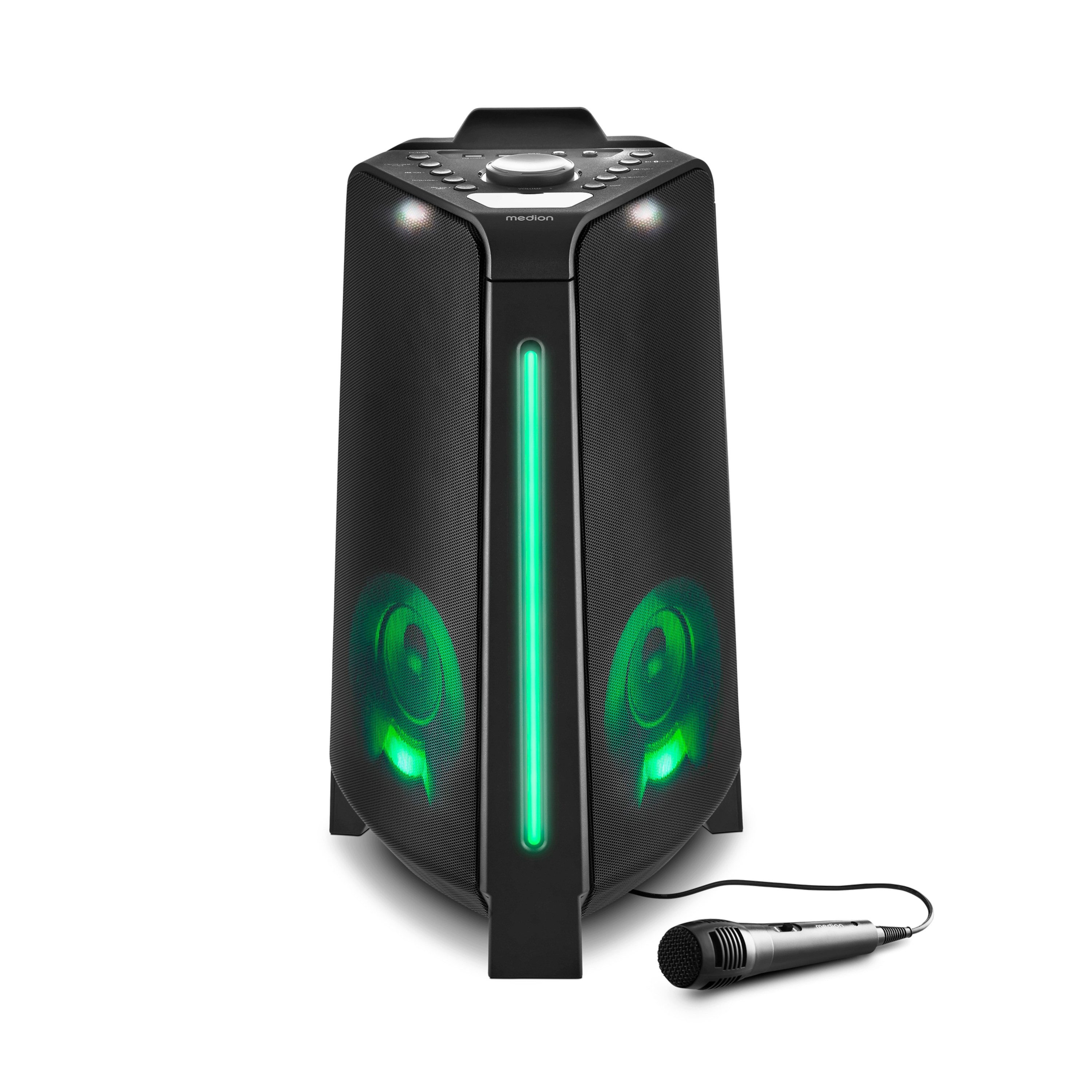 Medion® LIFE® P61552 (MD43552) Party-Lautsprecher (A2DP Bluetooth, Bluetooth, AVRCP Bluetooth, 44 W, inkl. Mikrofon, Karaoke, Akku, Bluetooth, TWS, Lichteffekte, USB, AUX)