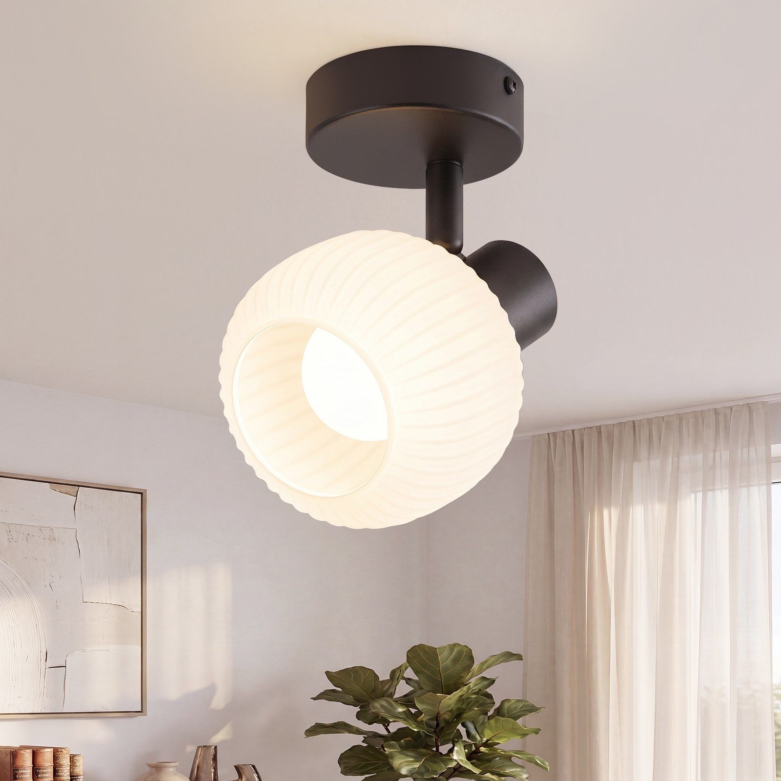 ZMH Deckenstrahler 1 Flammig Deckenleuchte Vintage Glas Morden E14 Design Schlafzimmer, Einfache Installation, ohne Leuchtmittel, Schwarz 350°Schwenkbar Wandleuchte Wohnzimmer