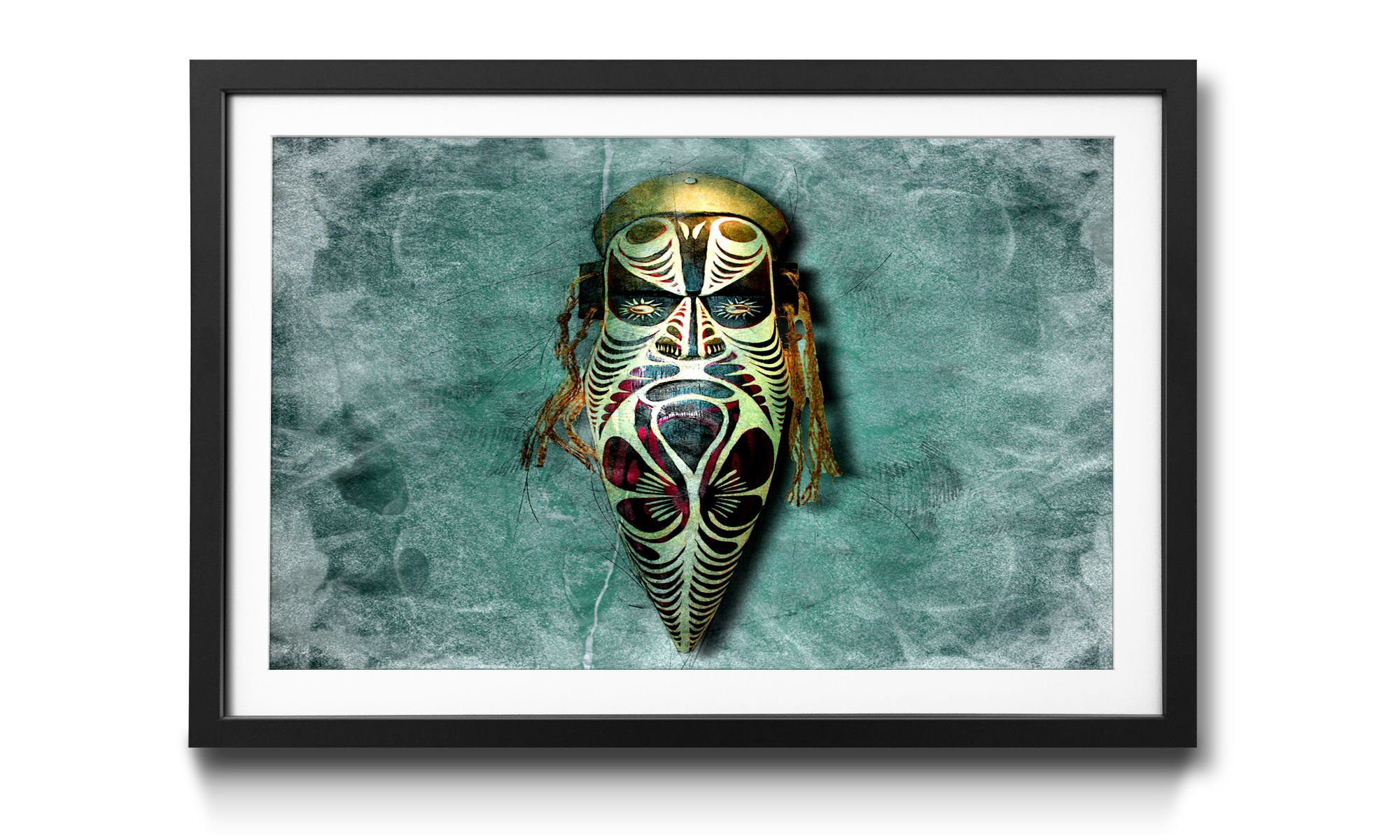 mit Maske, Afrikan 4 WandbilderXXL Wandbild, Größen Style, Rahmen erhältlich in Bild Afrikanische