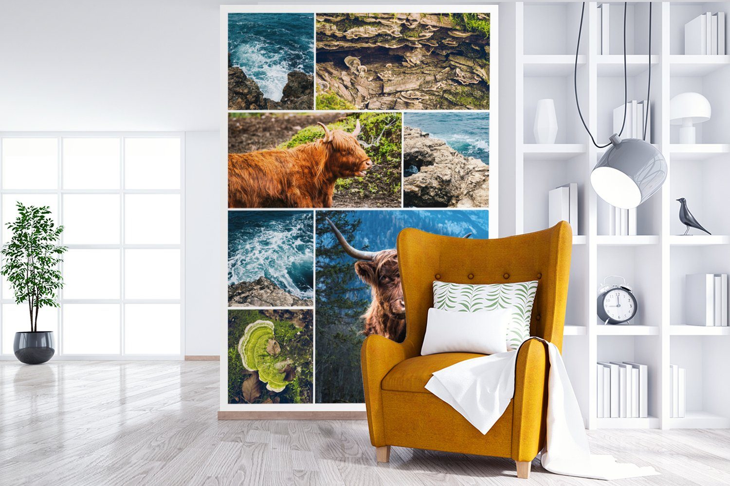 MuchoWow Fototapete Schottischer Highlander Wandtapete - bedruckt, Collage (3 für Matt, Wohnzimmer, St), Tapete Montagefertig Tiere, - Vinyl
