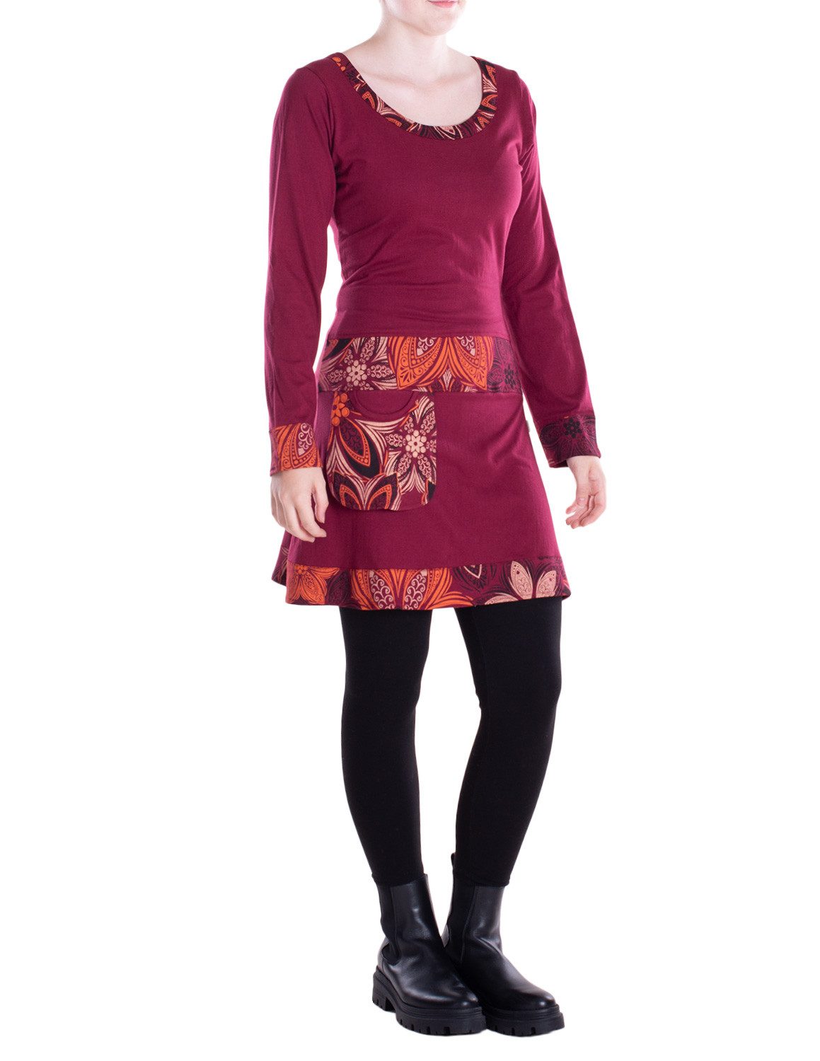 Vishes Midikleid Damen A-Linie Baumwolle Blumen-Muster mittlere Taille mit Taschen Alternative Bekleidung, Ethno, Hippie, Retro Style