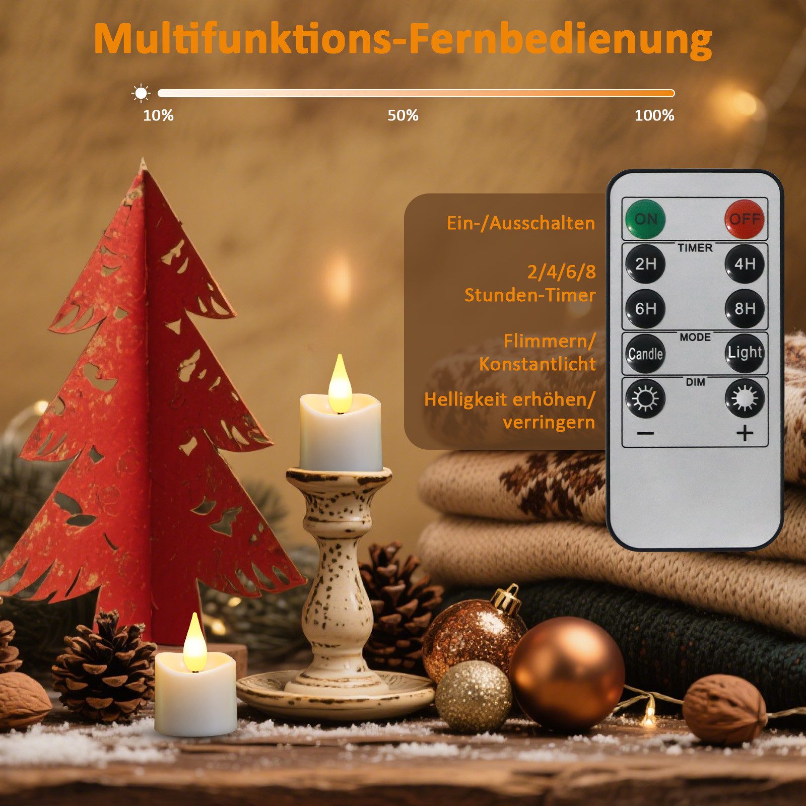 OZAVO LED-Teelichter 12er set Wiederaufladbar LED Teelichter mit Fernbedienung und timer, LED Kerzen mit Timer (2/4/6/8 Stunden), mit Ladestation, Zwei Lichtmodi & dreistufige Helligkeitsregelung