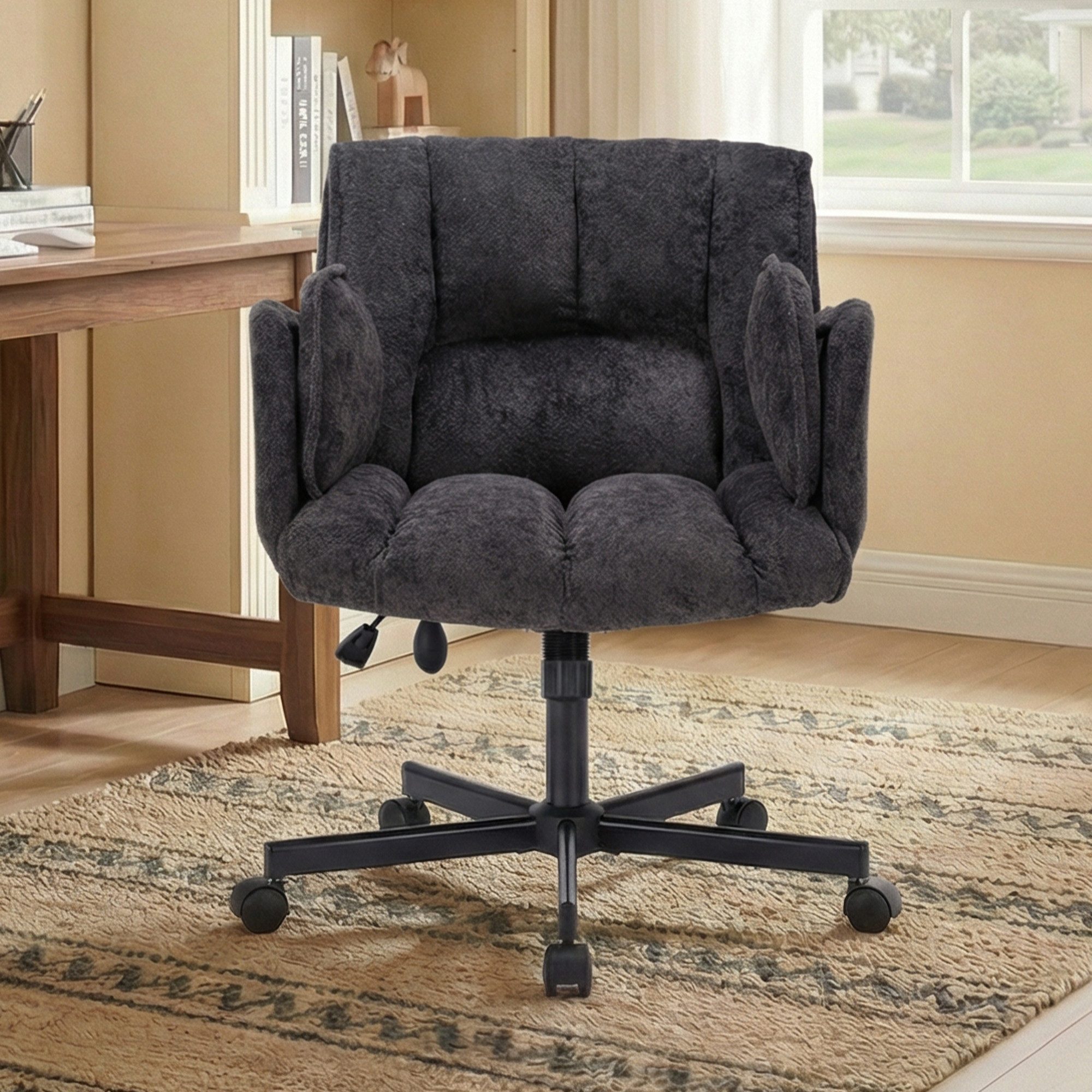 Leawin Drehstuhl Bürostuhl ergonomisch mit Rollen & klappbaren Armlehnen, Breiter Schreibtischstuhl mit Air-Lordosenstütze, 150 kg