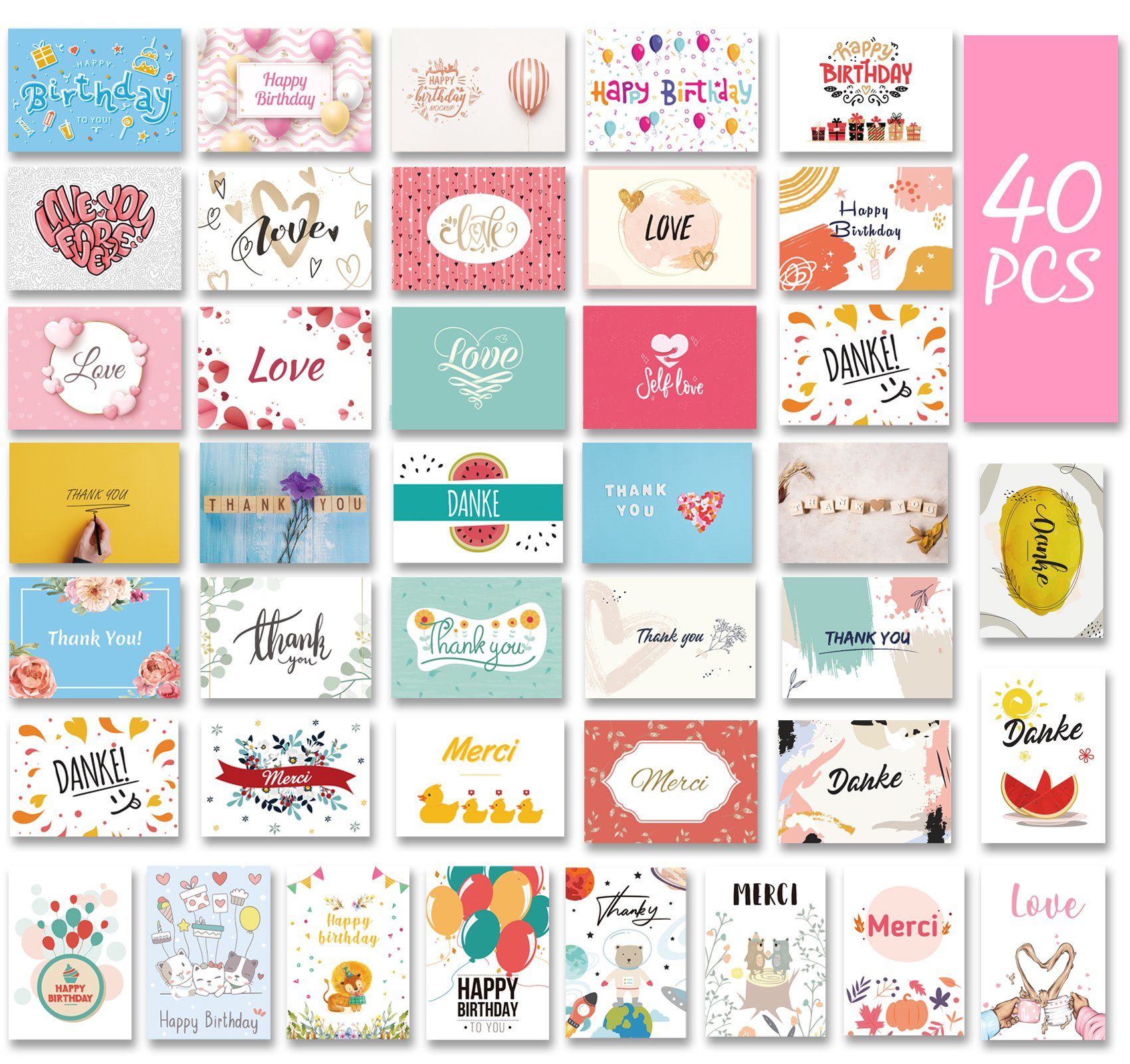 Geburtstag Postkarten Stück Karten Blanko Dankeskarte zum Danke Hochzeit für Erzieher, sagen Homewit usw. Set, Dankeskarten 40 Geschenkkarte