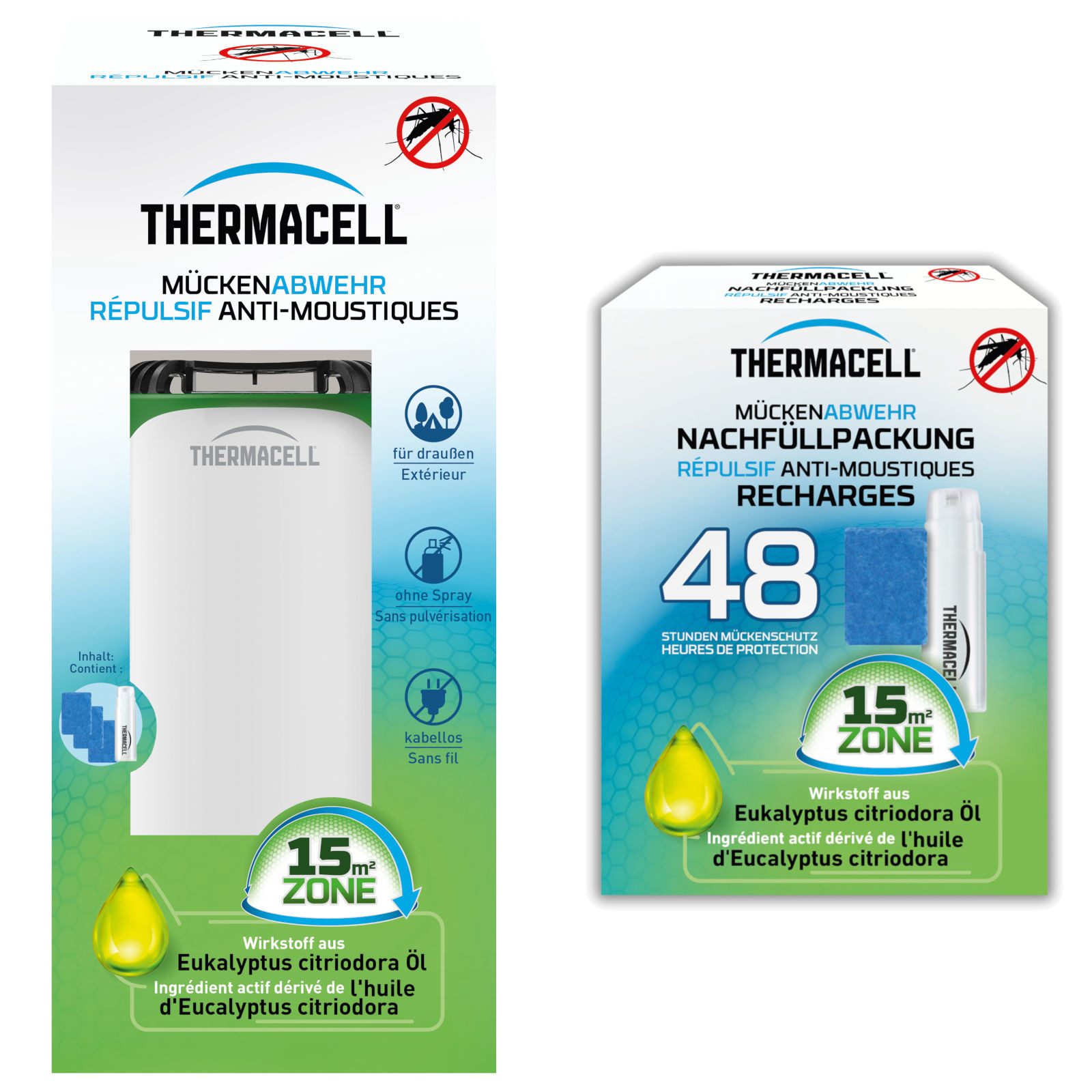 ThermaCell Insektenabwehrgerät Mückenabwehr Protect, weiß-grün + Nachfüllpackung 48 Stunden