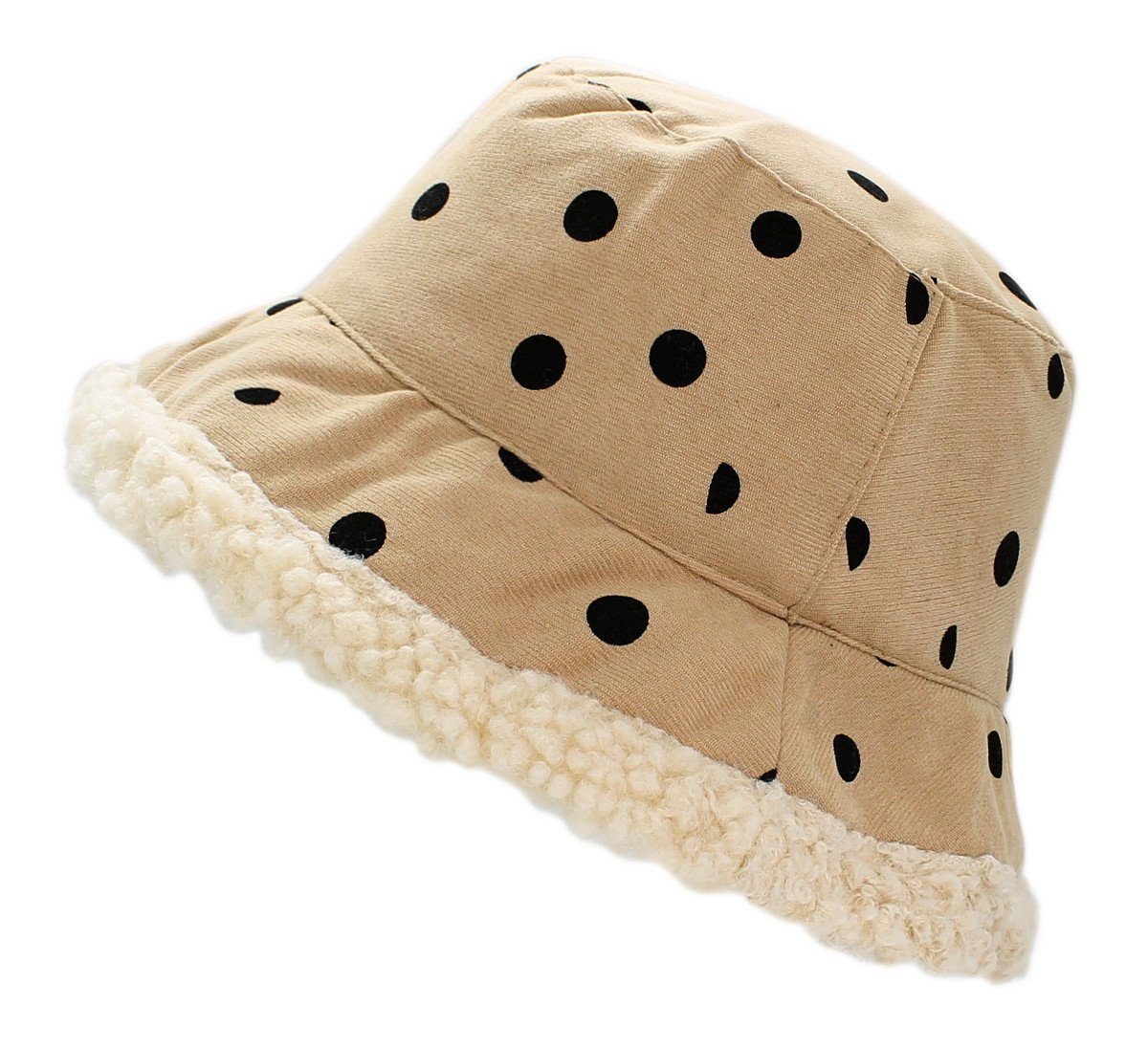 dy_mode Fischerhut Warme Damen Fischerhut Wintermütze Gefütterte Bucket Hat Bucket Hat BH006-HellbeigeDot