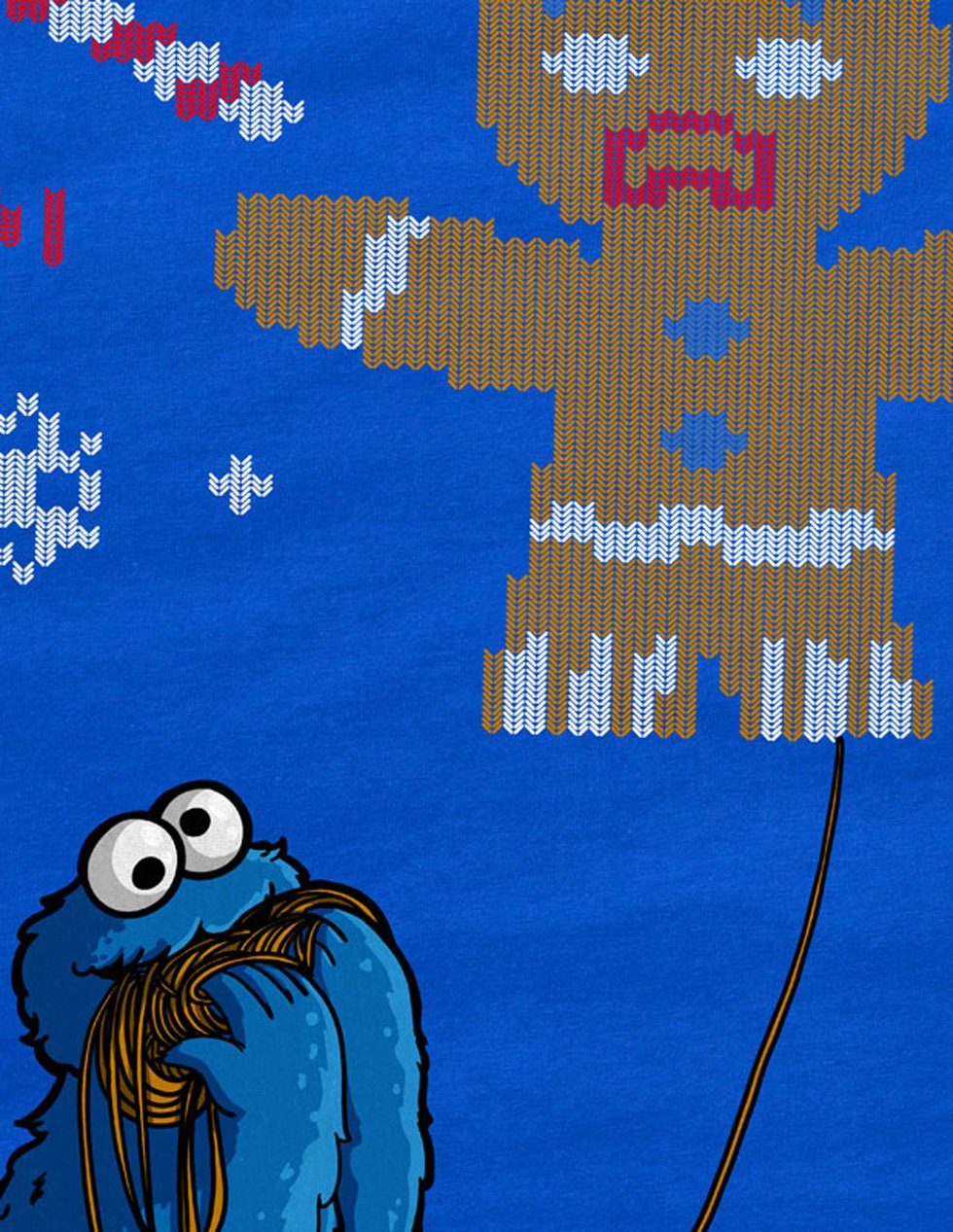 Krümelmonster Print-Shirt cookie ernie Herren pulli T-Shirt x-mas monster blau Ugly Sweater kekse style3 bert fun