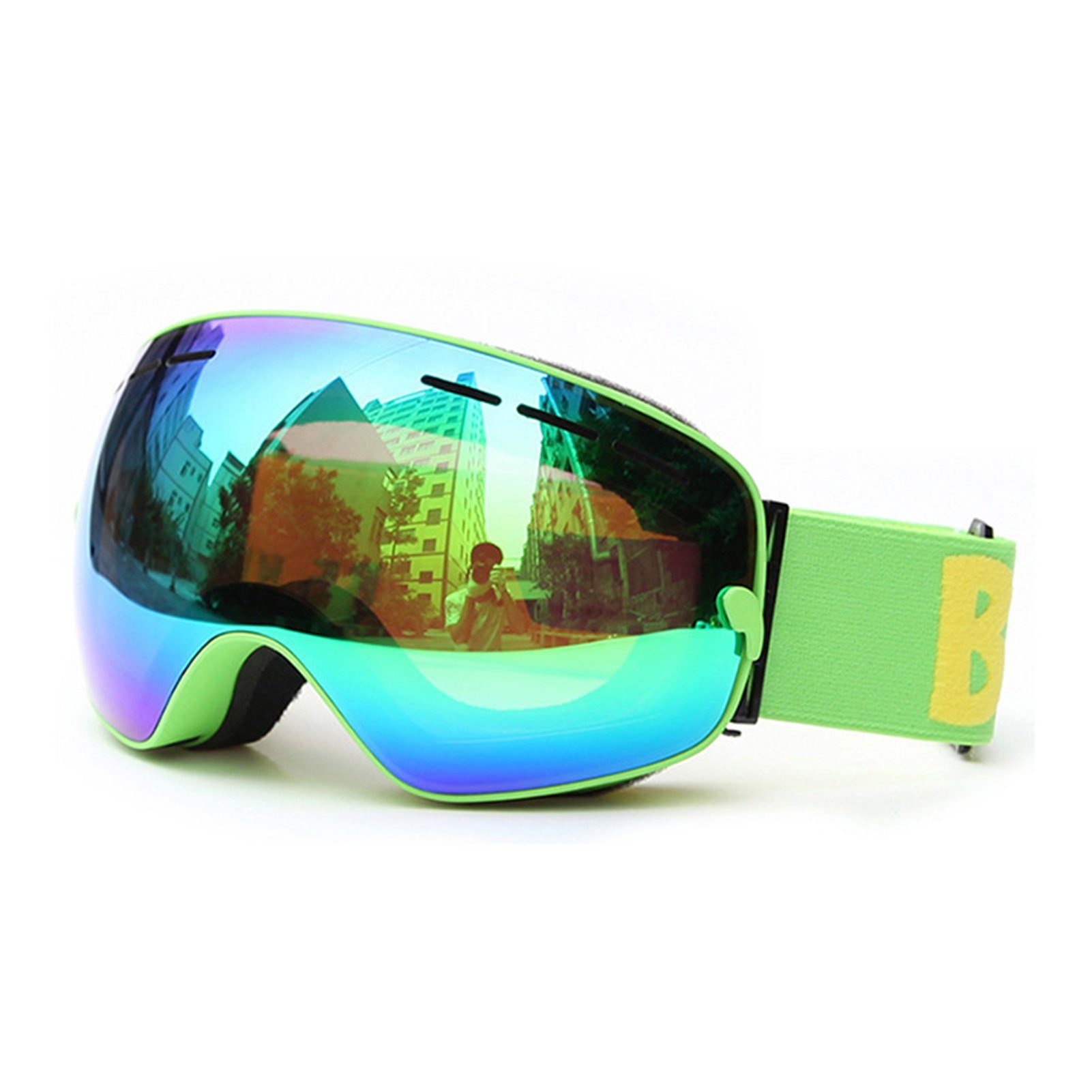Sphärische Skibrille Blusmart Große frame Doppelschicht-Skibrille, green Bequeme Winddichte