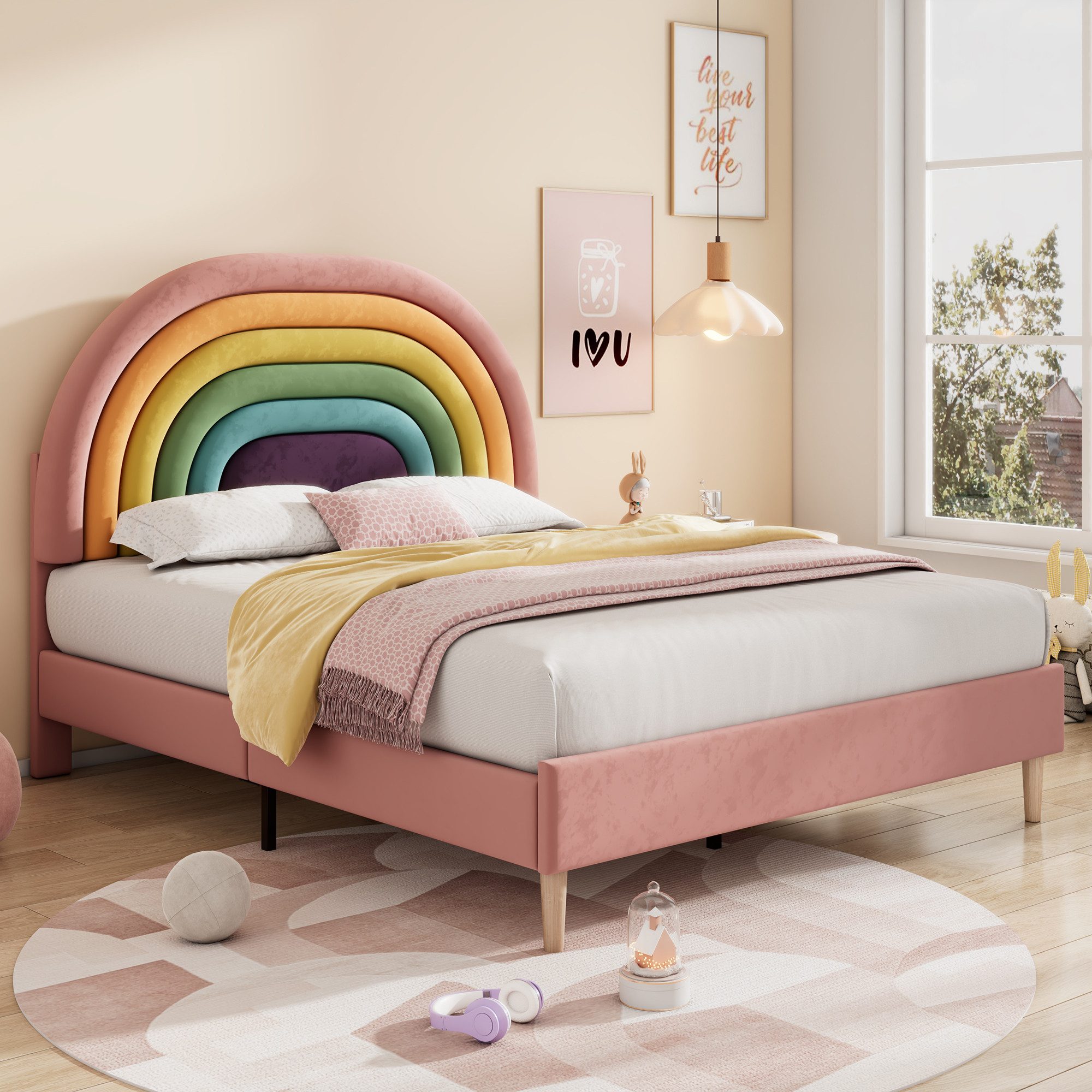 Ulife Kinderbett Polsterbett Jugendbett mit höhenverstellbarem Kopfteil Reg günstig online kaufen