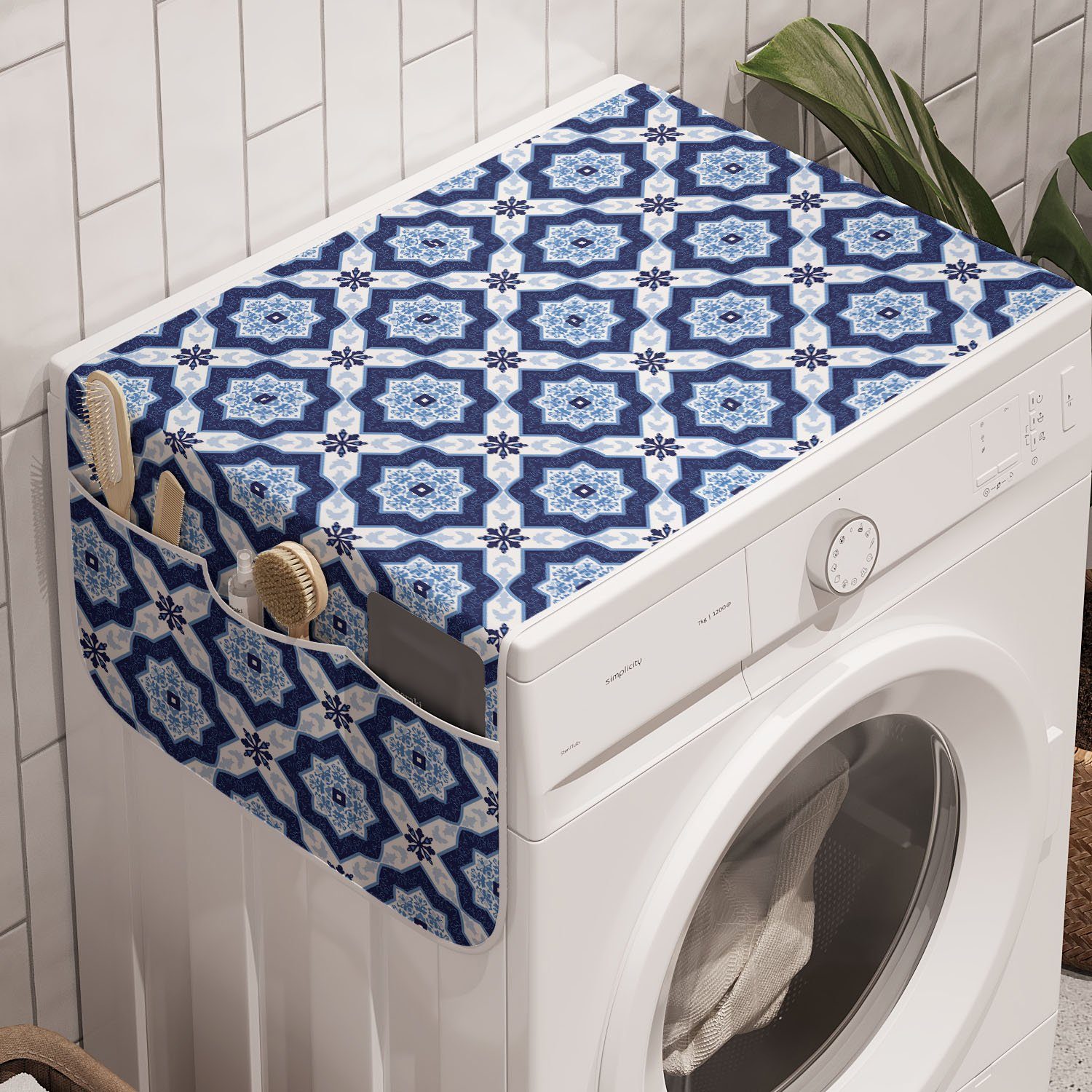 Abakuhaus Badorganizer Anti-Rutsch-Stoffabdeckung für Waschmaschine und Trockner, marokkanisch Blumendetail
