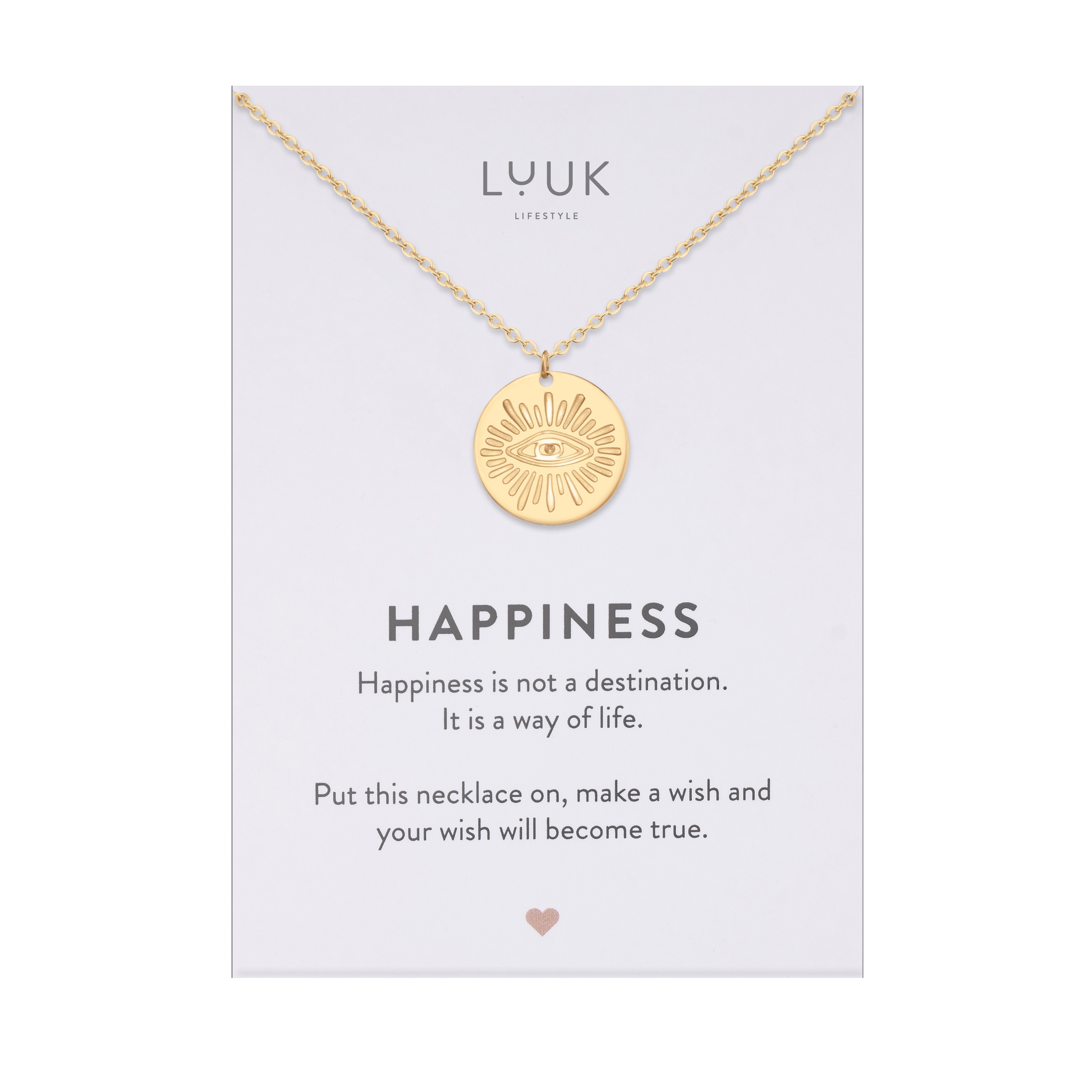 LUUK LIFESTYLE Kette mit Anhänger Hamsa Hand, mit Happiness Spruchkarte