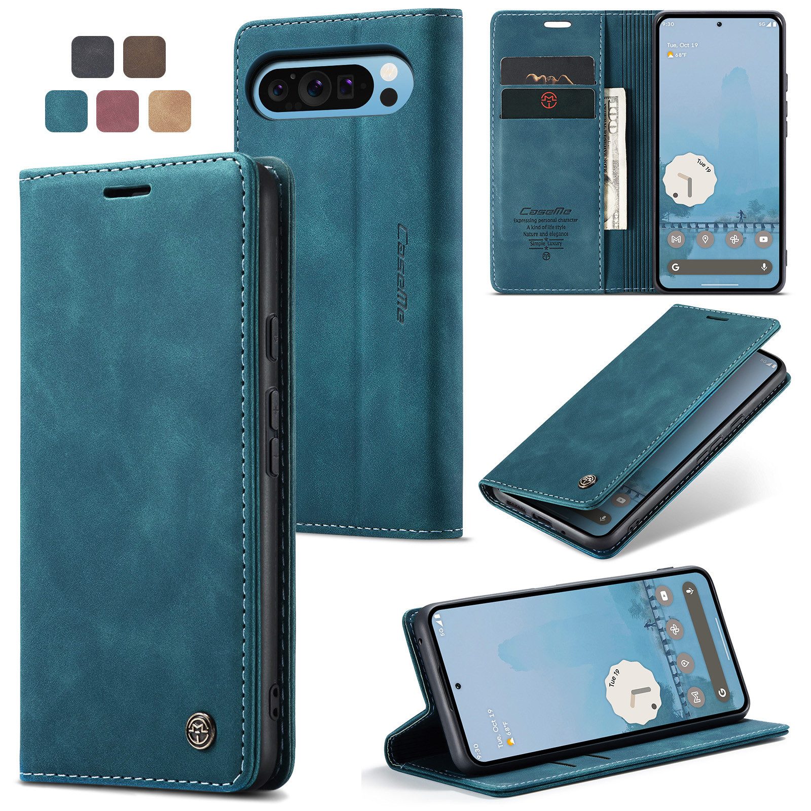 CaseMe Handyhülle Hülle Klapphülle Google Pixel 9 Pro XL Dunkles Zyanblau