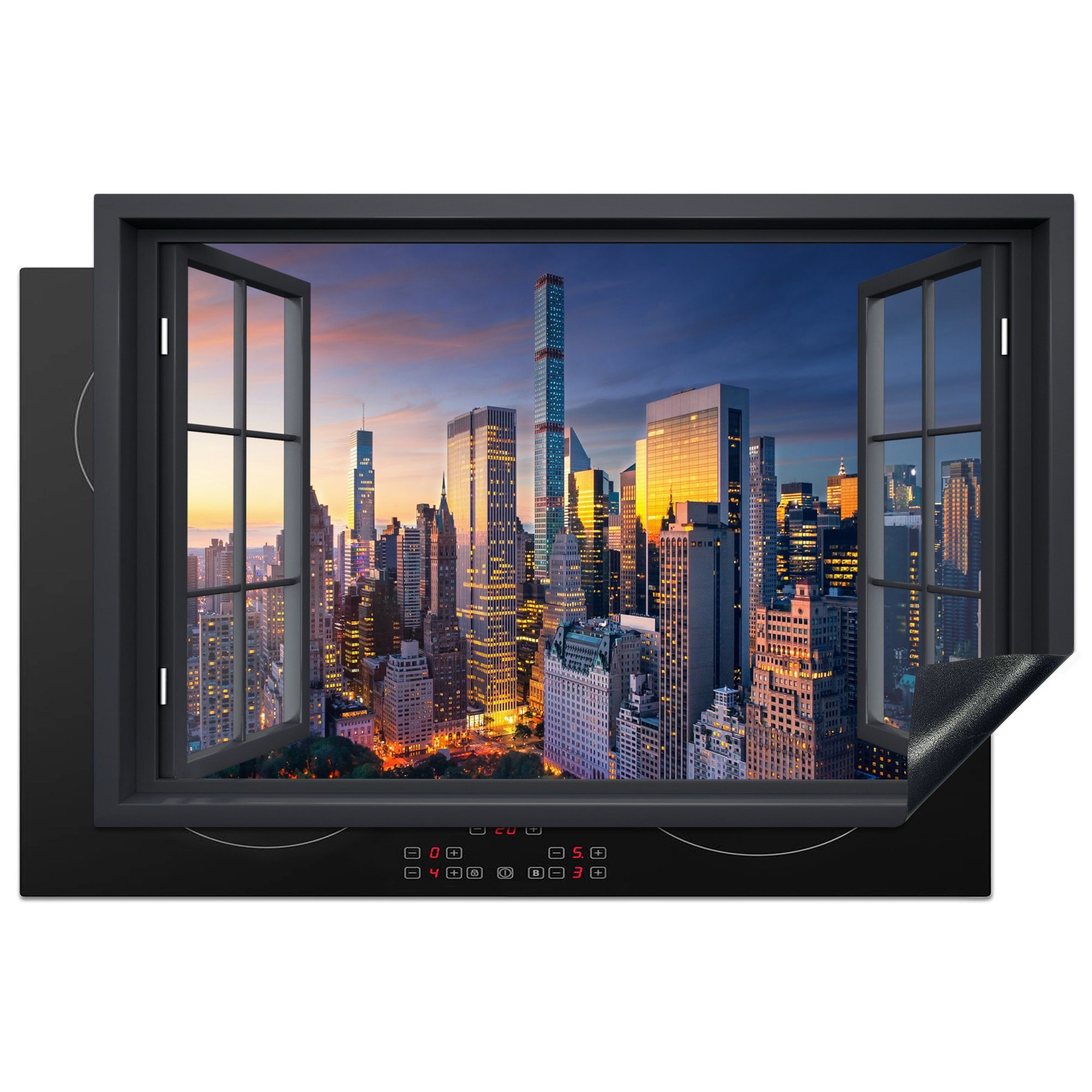 MuchoWow Herdblende-/Abdeckplatte Ansicht - New York - Skyline, Vinyl, (1 tlg), 81x52 cm, Induktionskochfeld Schutz für die küche, Ceranfeldabdeckung