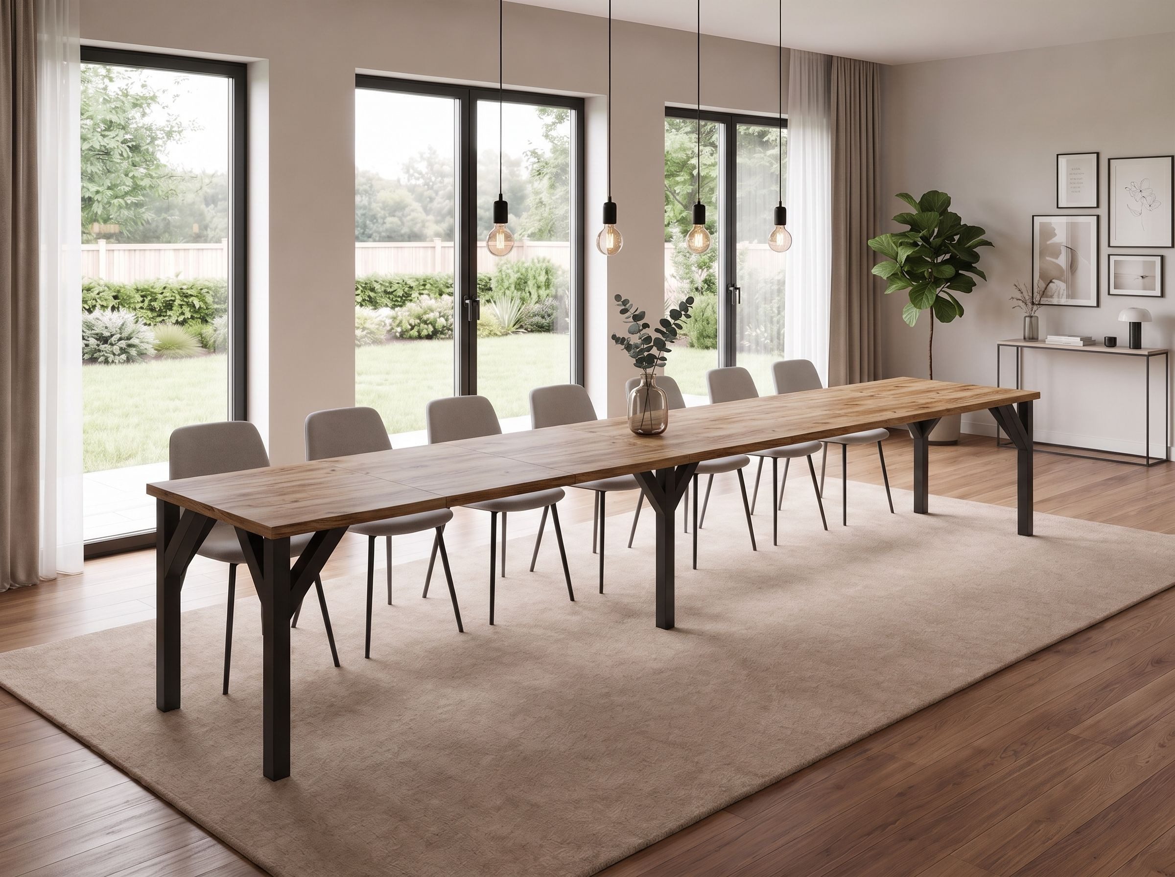 Endo-Moebel Kulissen-Esstisch XXL Dunaj 130-405cm ausziehbar erweiterbar extra groß 4m lang (1 Tisch), für 10-12 Personen, breit, riesiger Designtisch, Funktionstisch modern
