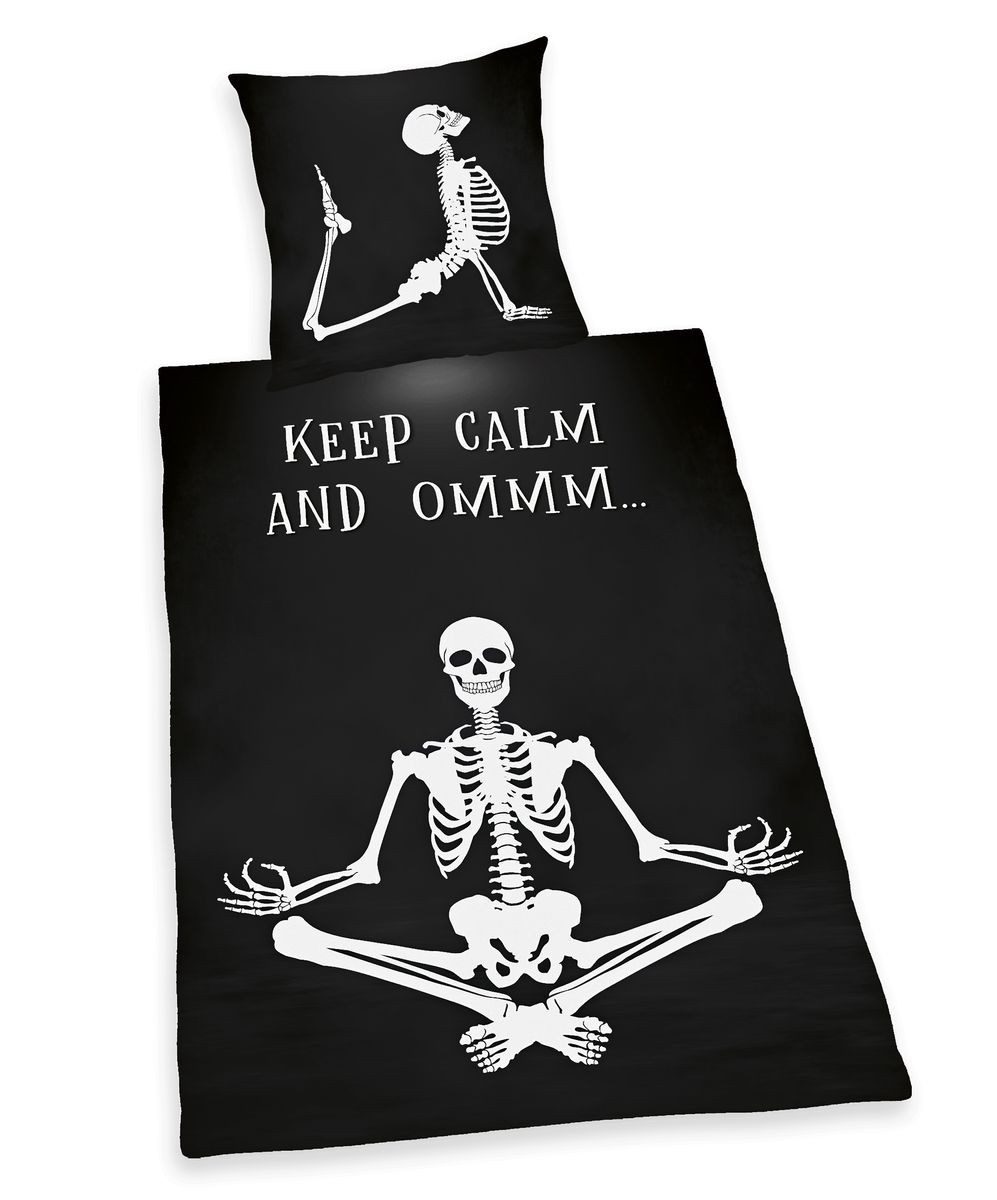 Herding Wendebettwäsche 135x200cm Skelett Keep Calm and Ommm Spruch, Renfor günstig online kaufen