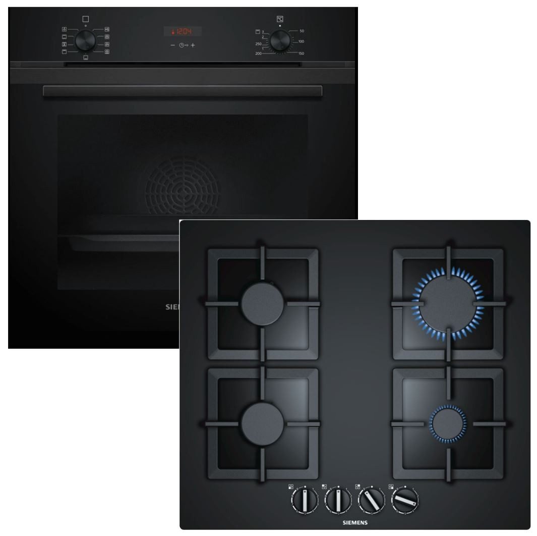SIEMENS Backofen-Set Teleskopauszug + Gas-Kochfeld automatische Gasabschaltung autark 60 cm