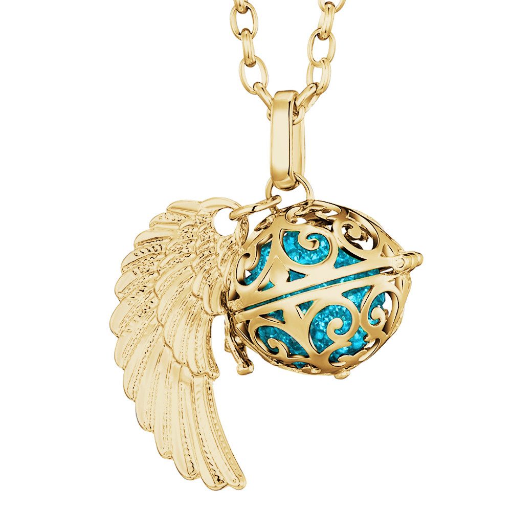 Morella Kette mit Anhänger Morella Halskette gold Engelsflügel und Klangkugel (2-tlg., Kette inkl. Klangkugel und Samtbeutel), Samtbeutel